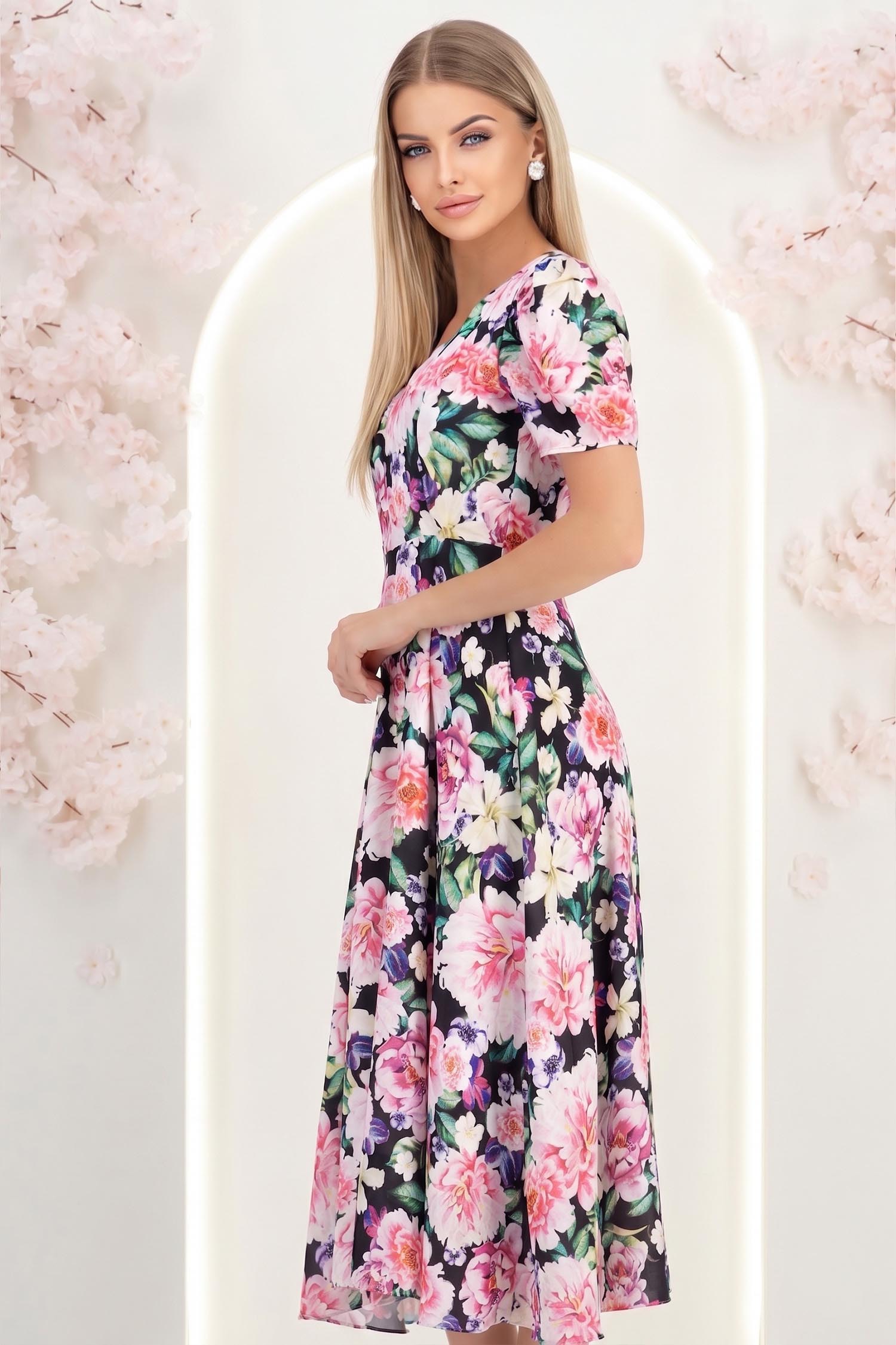 Rochie din voal multicolora midi in clos cu 2 brose florale maxi- StarShinerS 2 - StarShinerS.ro