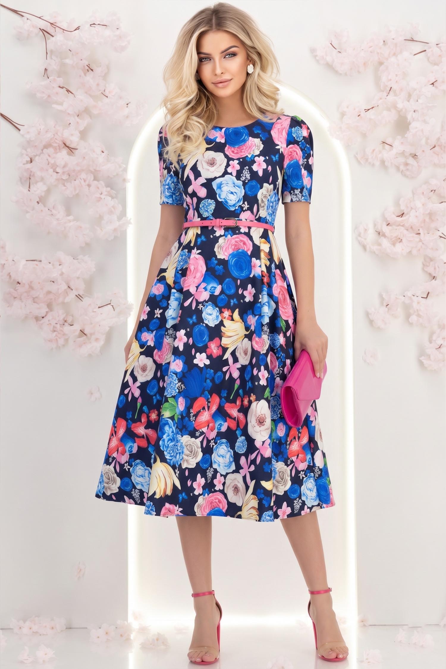 Dresses Multicolor színű szövet midi ruha bővülő fazonban, övvel - StarShinerS