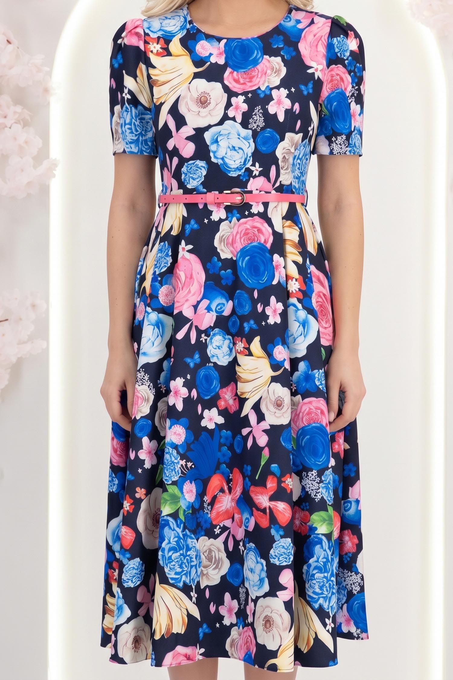 Rochie multicolora midi in clos cu accesoriu tip curea - StarShinerS 5 - StarShinerS.ro