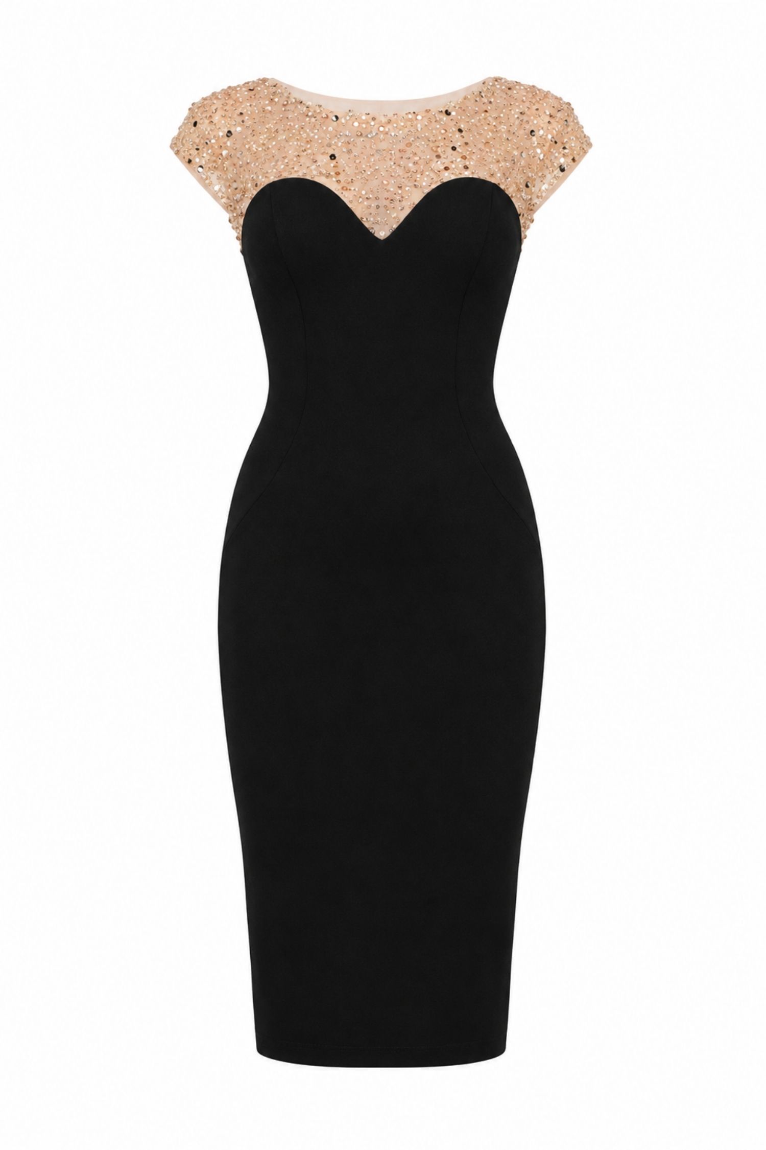 Rochie din crep neagra cu paiete aurii midi tip creion - StarShinerS 4 - StarShinerS.ro