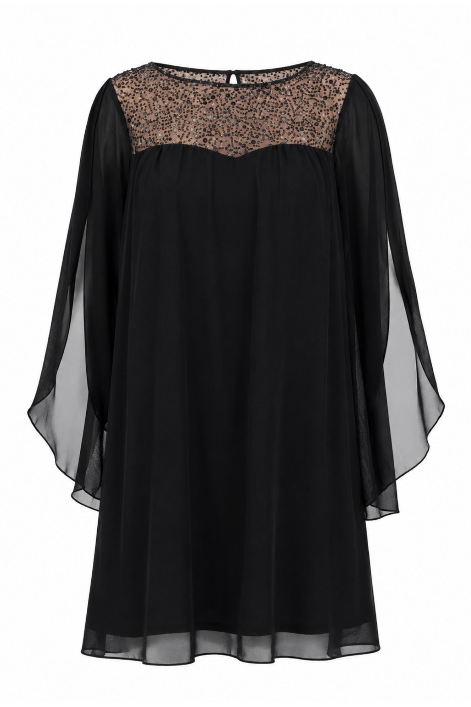 Rochie din voal si paiete neagra scurta cu croi larg- StarShinerS 4 - StarShinerS.ro