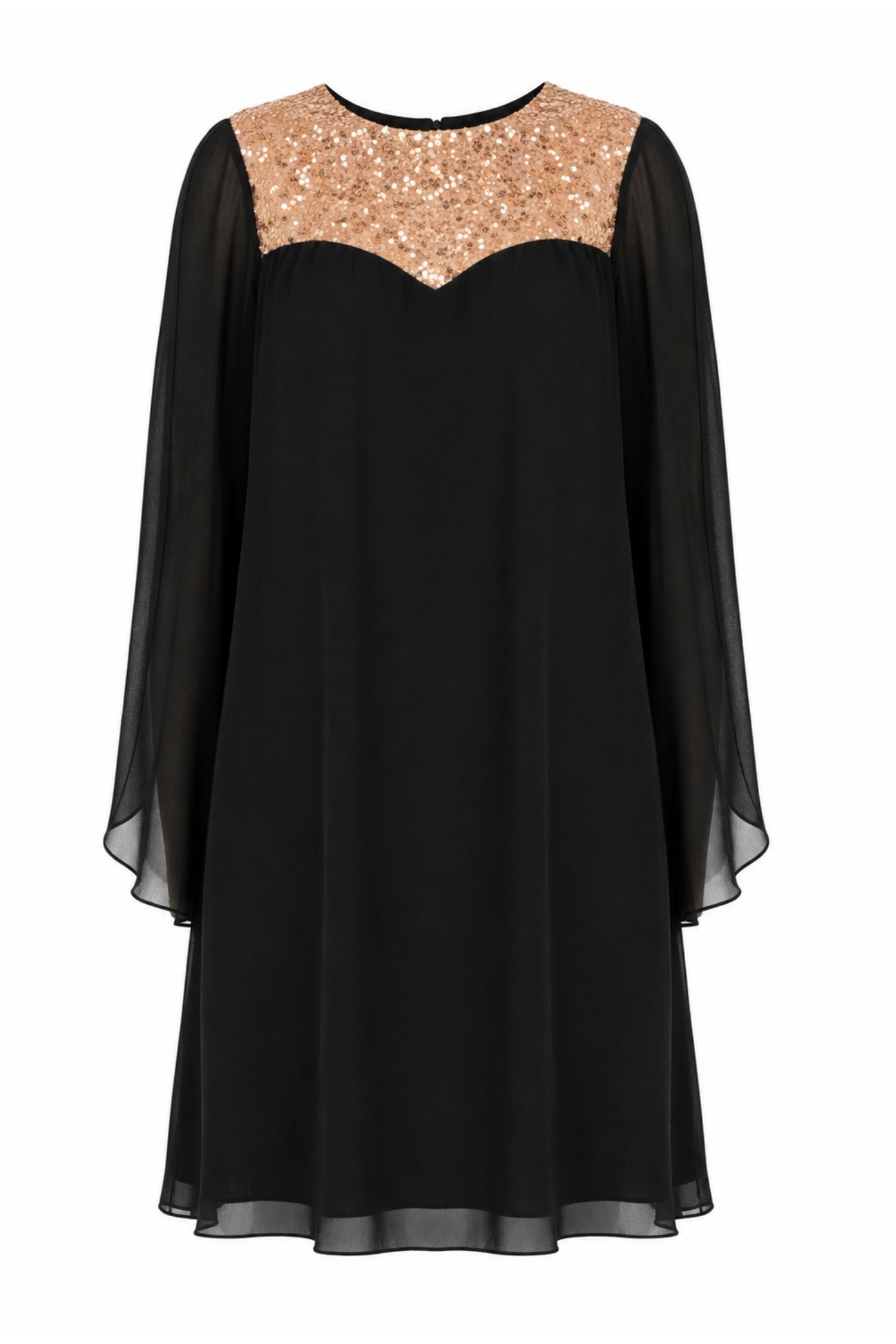 Rochie din voal neagra cu paiete aurii scurta cu croi larg si maneci tip fluture - StarShinerS 4 - StarShinerS.ro