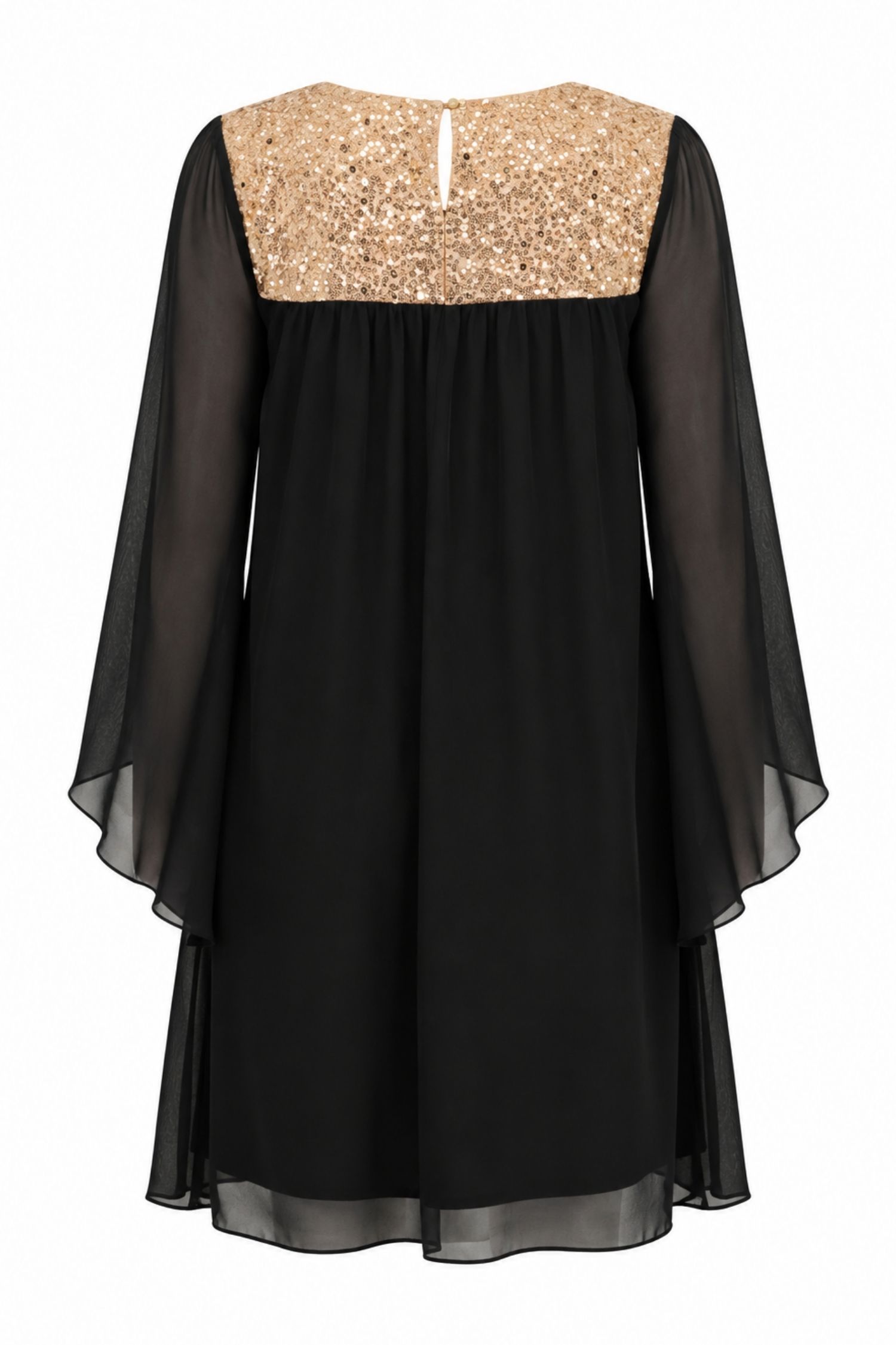 Rochie din voal neagra cu paiete aurii scurta cu croi larg si maneci tip fluture - StarShinerS 5 - StarShinerS.ro