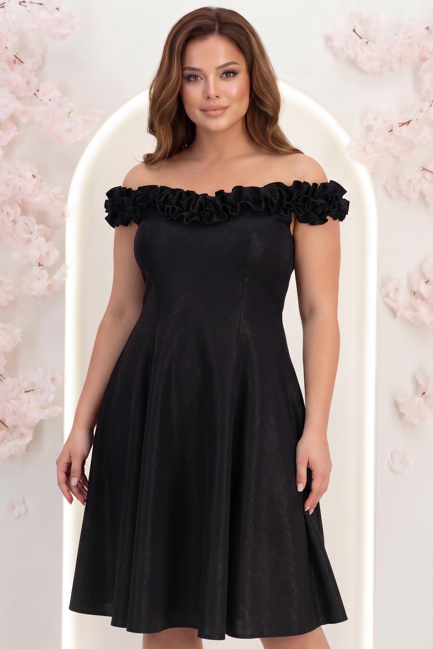 Rochie neagra cu sclipici scurta in clos cu volanase - StarShinerS 1 - StarShinerS.ro