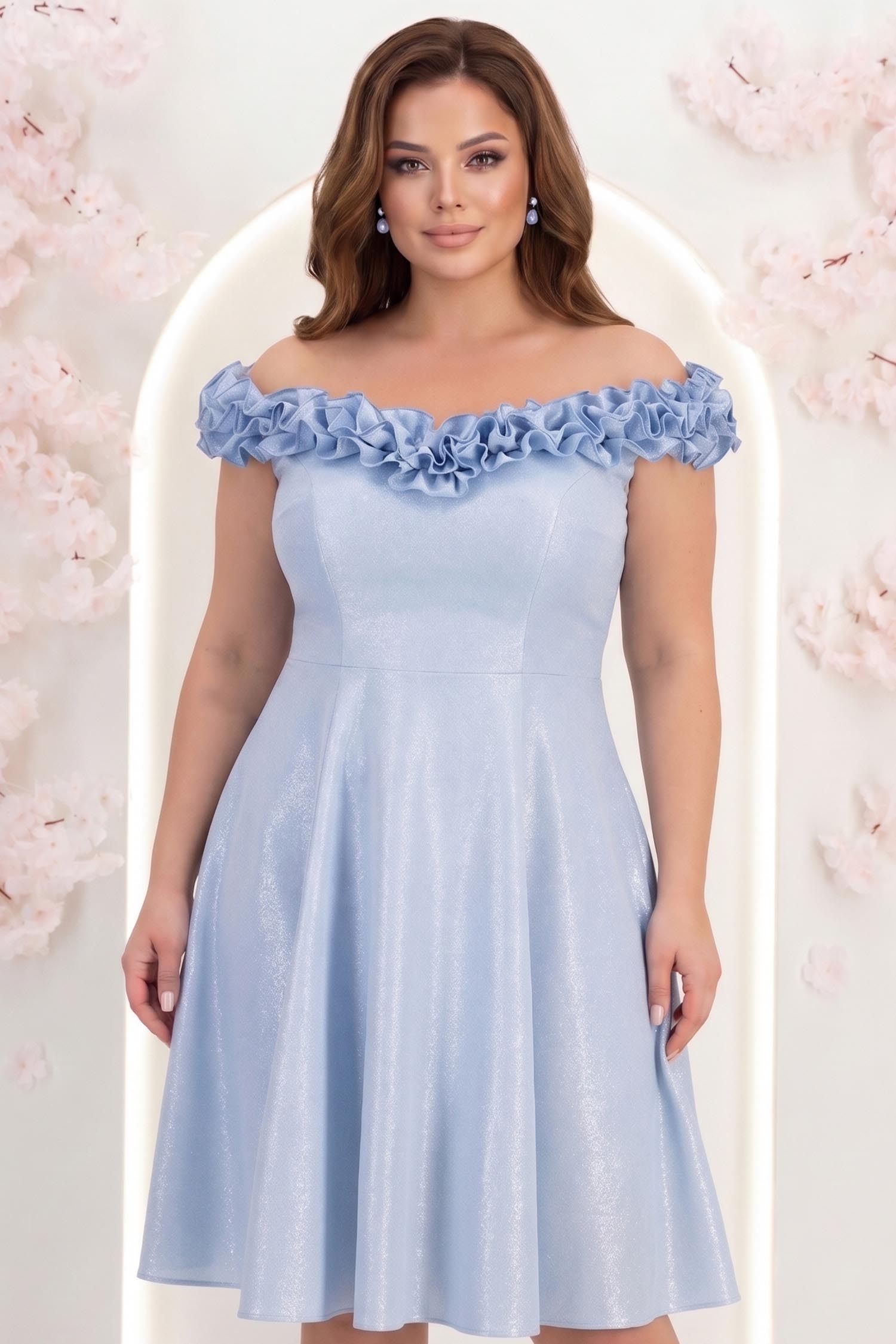 Rochie albastru-deschis cu sclipici scurta in clos cu volanase - StarShinerS 1 - StarShinerS.ro
