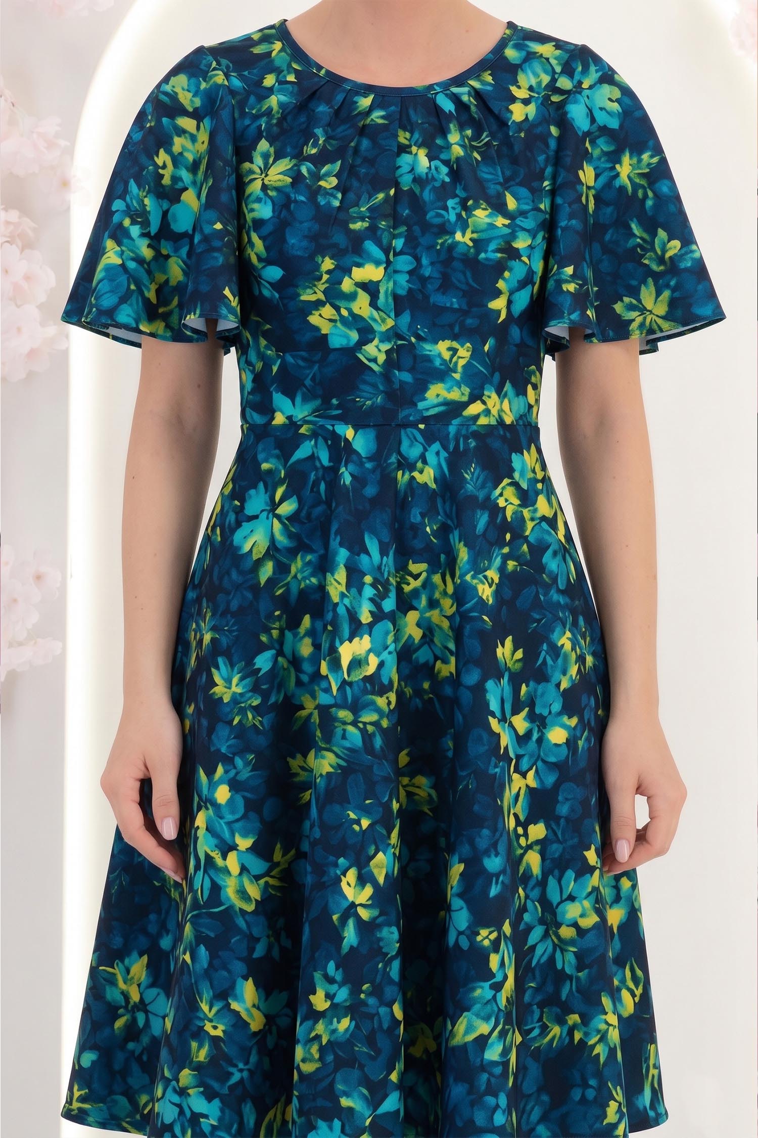 Rochie bleumarin midi in clos cu mâneci tip fluture - StarShinerS 5 - StarShinerS.ro