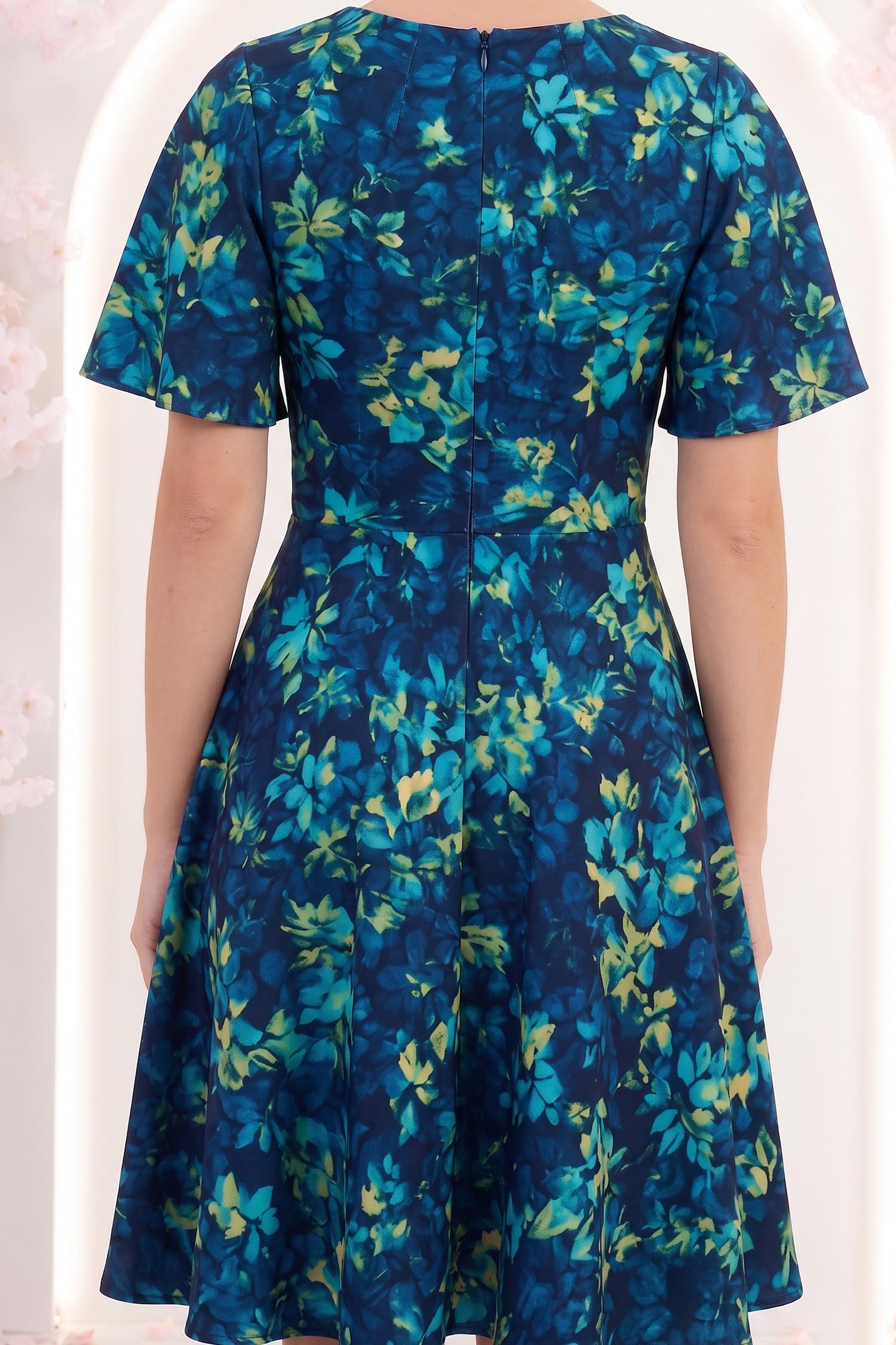 Rochie bleumarin midi in clos cu mâneci tip fluture - StarShinerS 6 - StarShinerS.ro