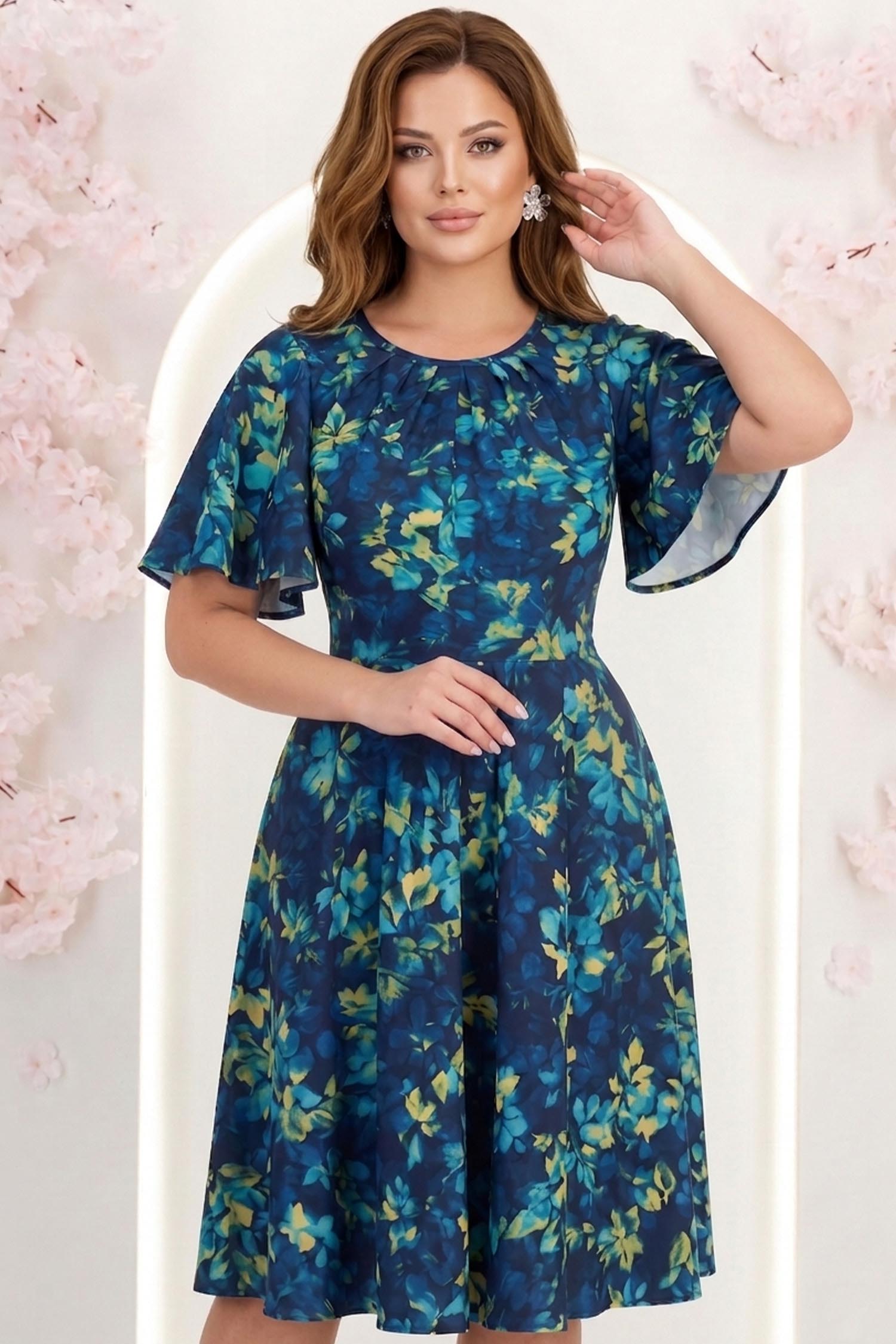 Rochie bleumarin midi in clos cu mâneci tip fluture - StarShinerS 1 - StarShinerS.ro