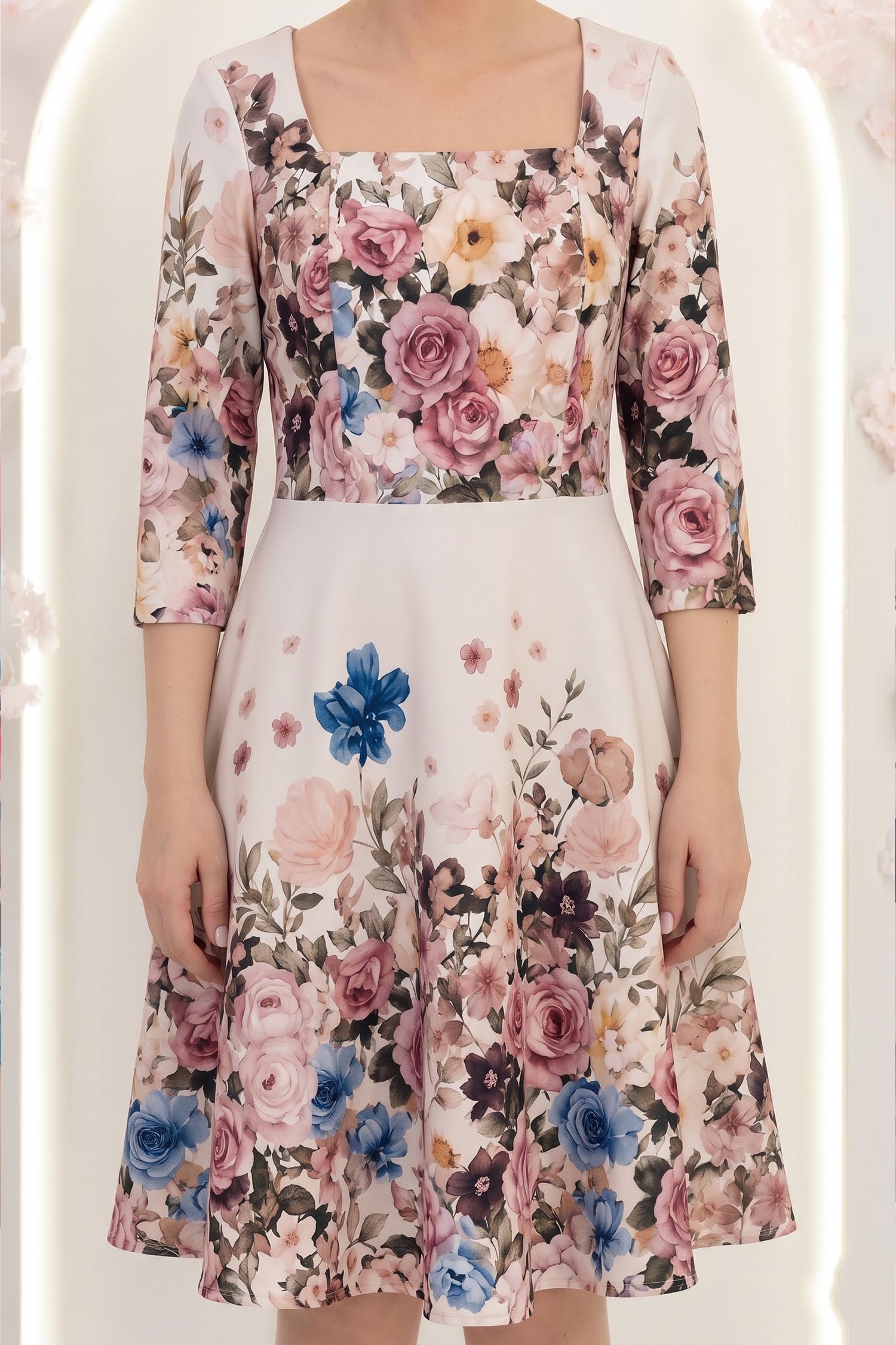 Rochie până la genunchi roz pudra in clos cu imprimeu floral - StarShinerS 5 - StarShinerS.ro