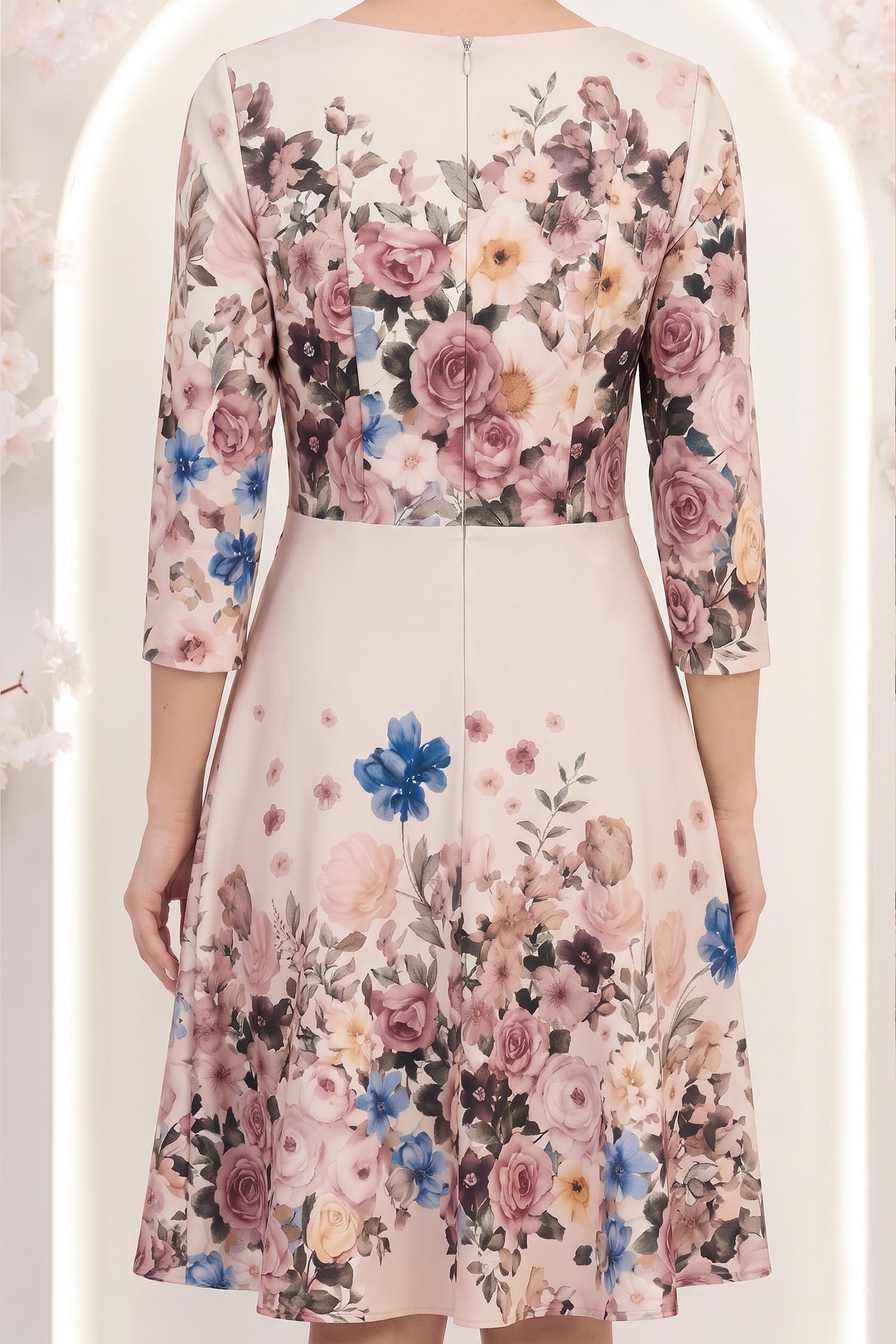 Rochie până la genunchi roz pudra in clos cu imprimeu floral - StarShinerS 6 - StarShinerS.ro