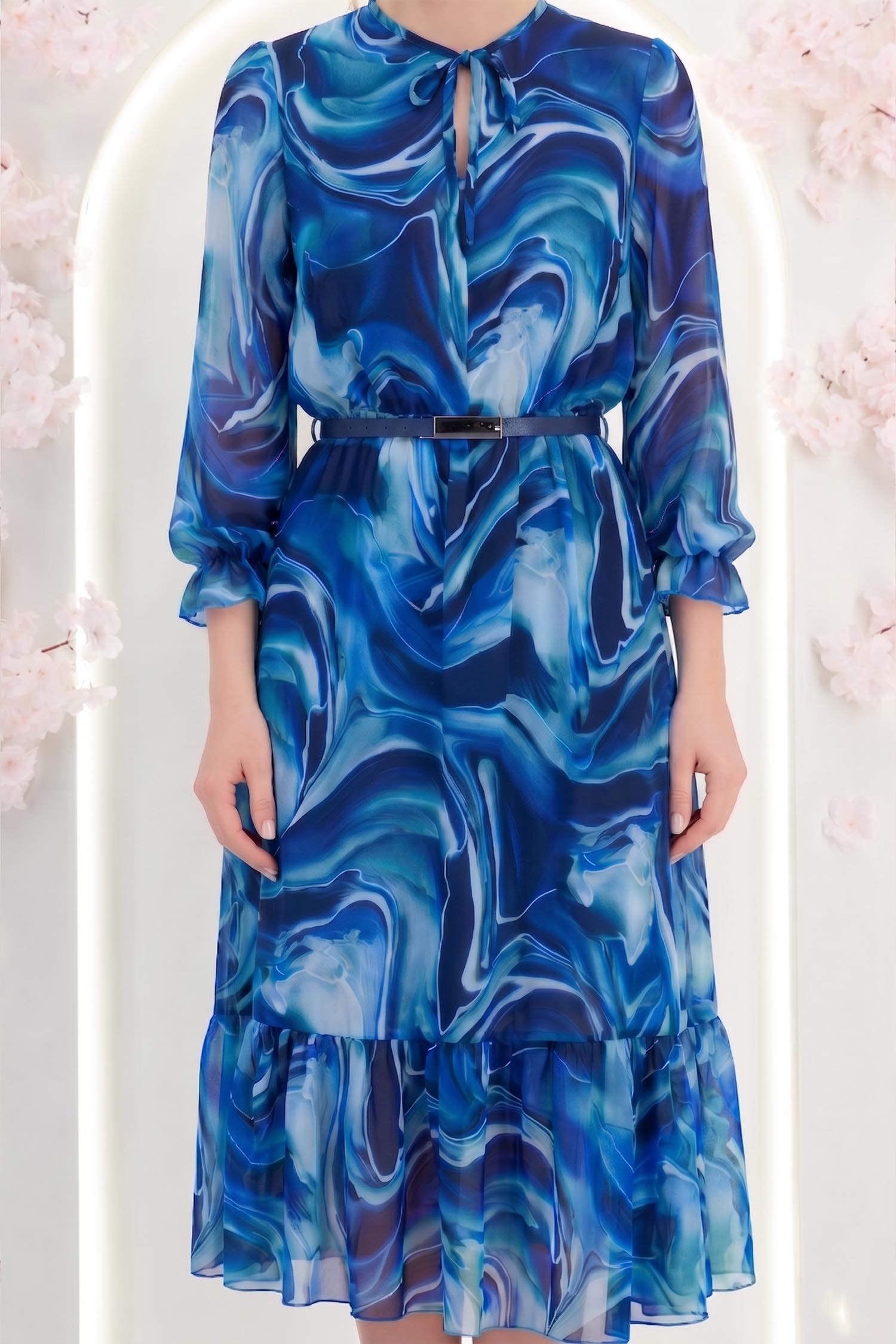 Rochie din viscoza imprimata midi in clos cu elastic in talie si curea detasabila - StarShinerS 5 - StarShinerS.ro
