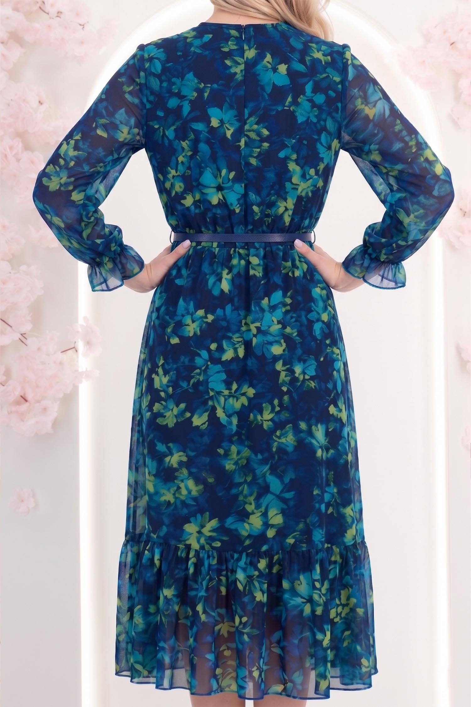 Rochie din viscoza bleumarin floral midi in clos cu elastic in talie si curea detasabila - StarShinerS 6 - StarShinerS.ro