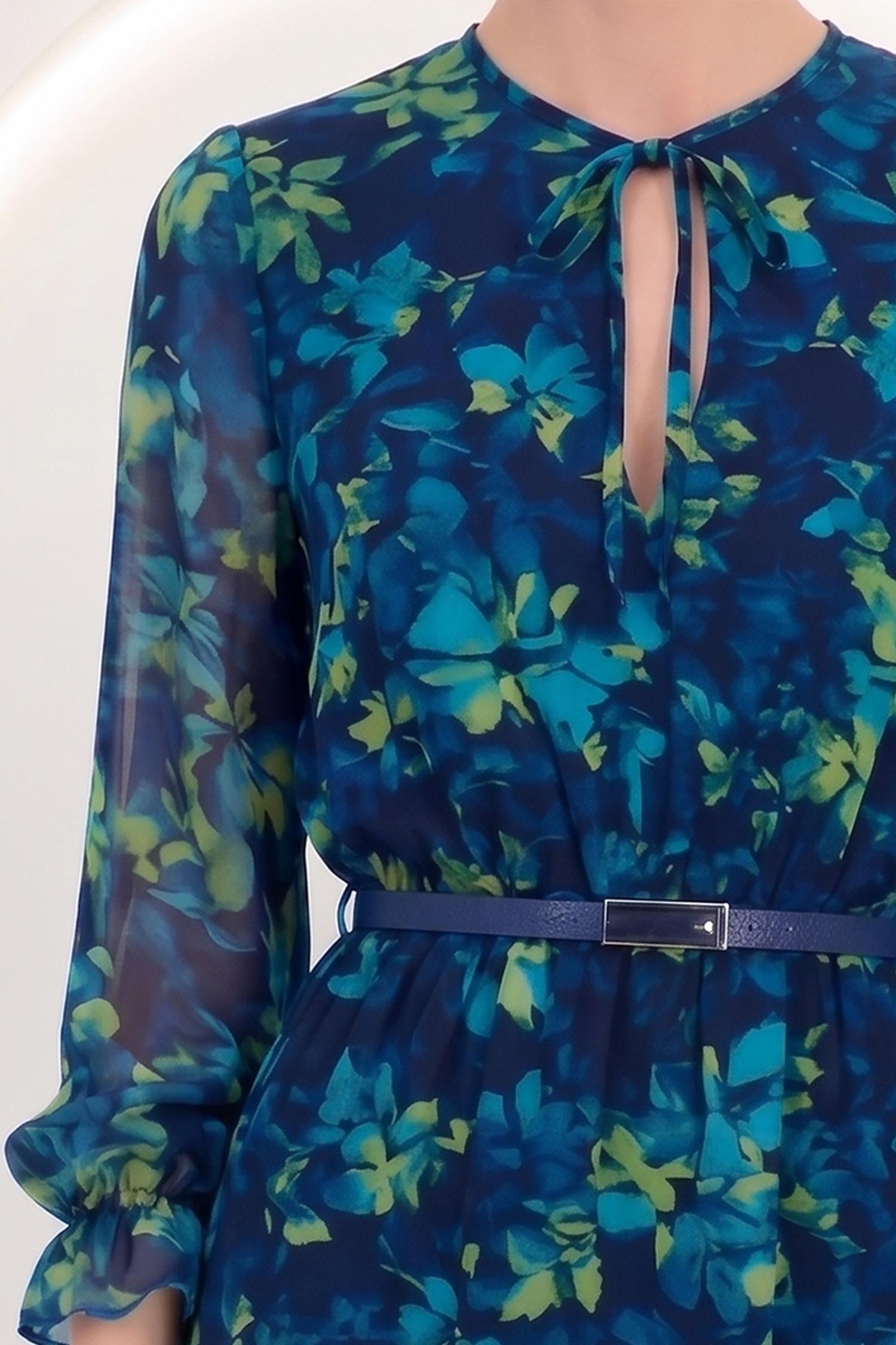 Rochie din viscoza bleumarin floral midi in clos cu elastic in talie si curea detasabila - StarShinerS 4 - StarShinerS.ro