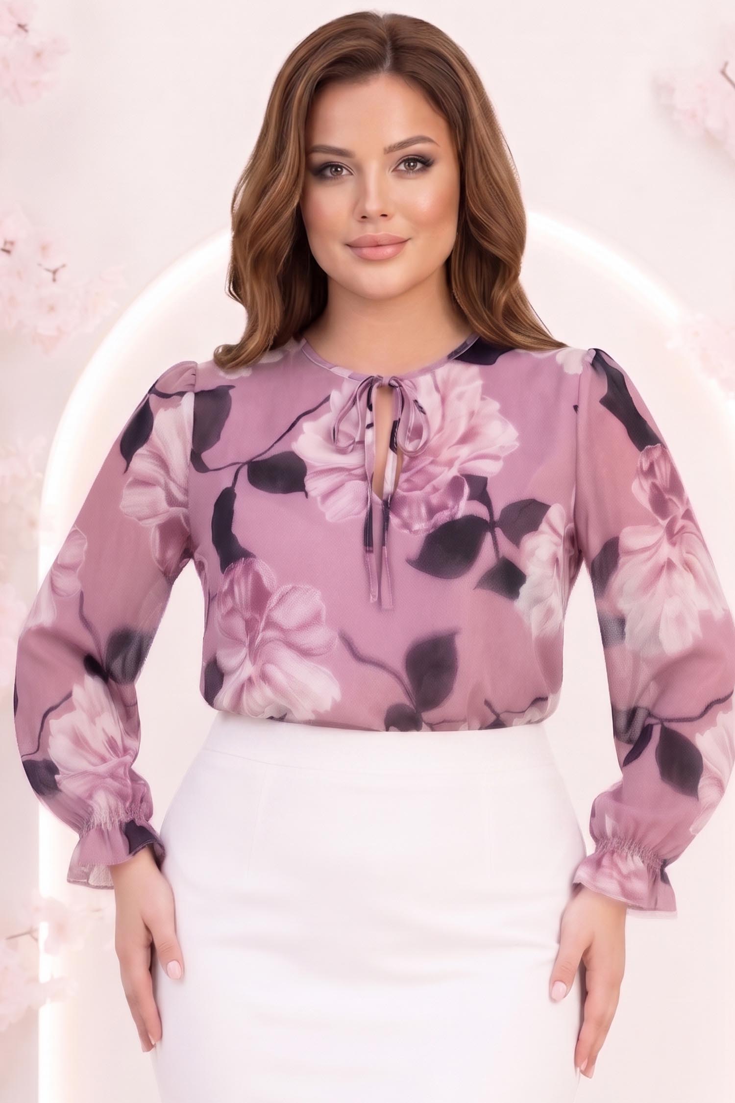 Bluza din viscoza lila cu croi larg si volanase la maneca - StarShinerS 1 - StarShinerS.ro