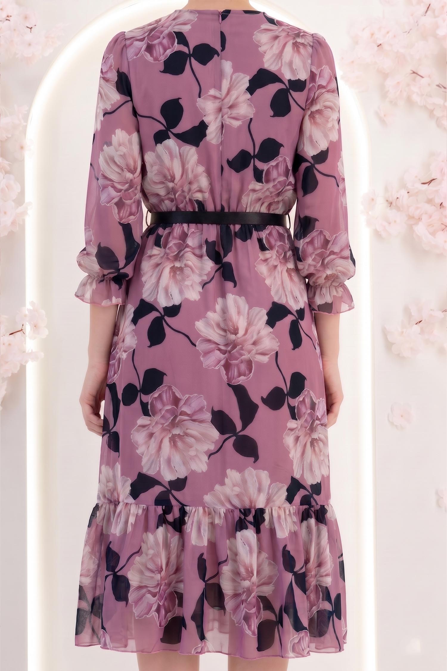 Rochie lila midi in clos cu elastic in talie si curea detasabila - StarShinerS 3 - StarShinerS.ro