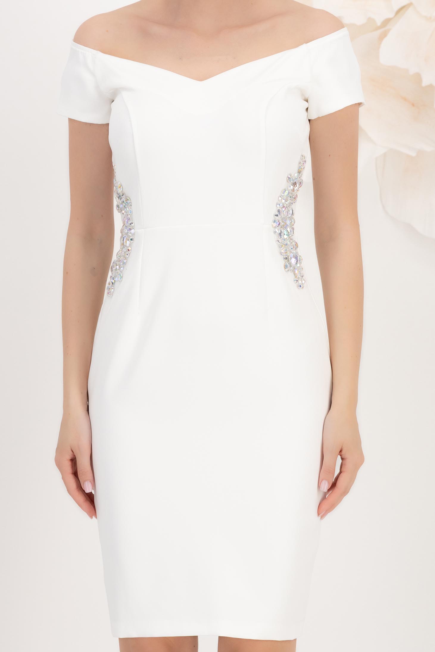 Rochie ivoire midi tip creion cu aplicatii strass - StarShinerS 5 - StarShinerS.ro