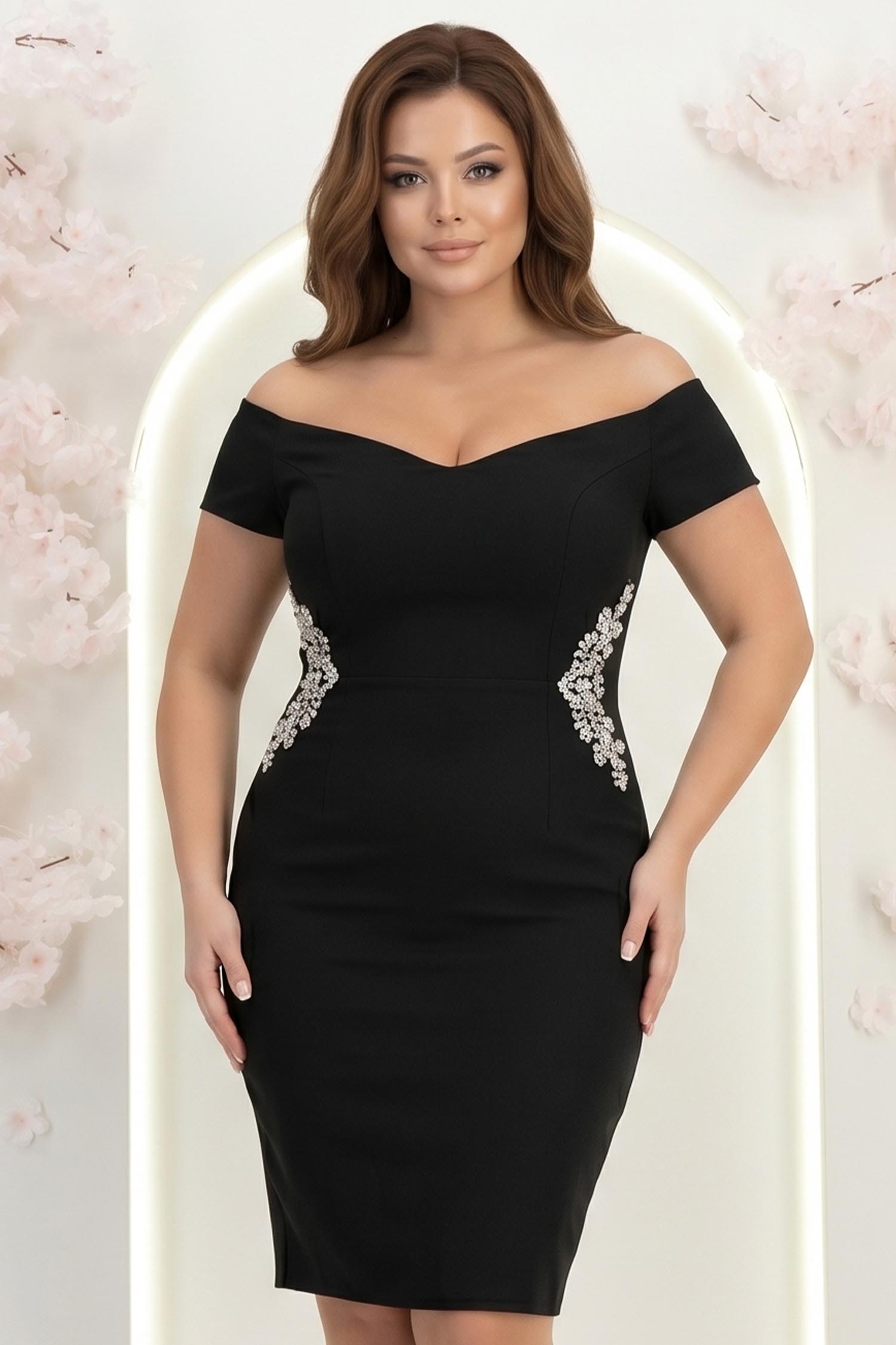 Rochie neagra midi tip creion cu aplicatii strass - StarShinerS 1 - StarShinerS.ro