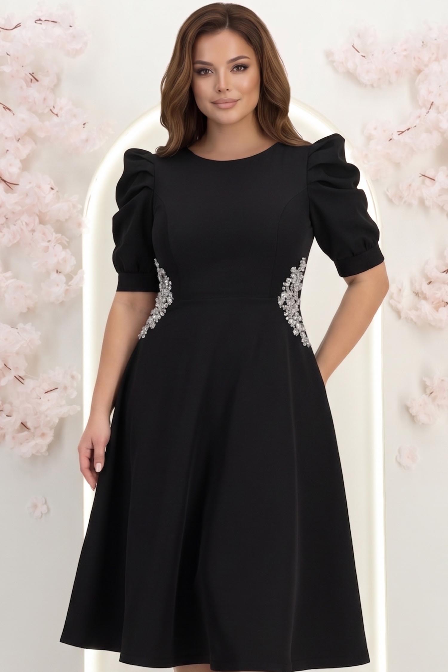 Rochie neagra midi in clos accesorizata cu pietre stras - StarShinerS 1 - StarShinerS.ro