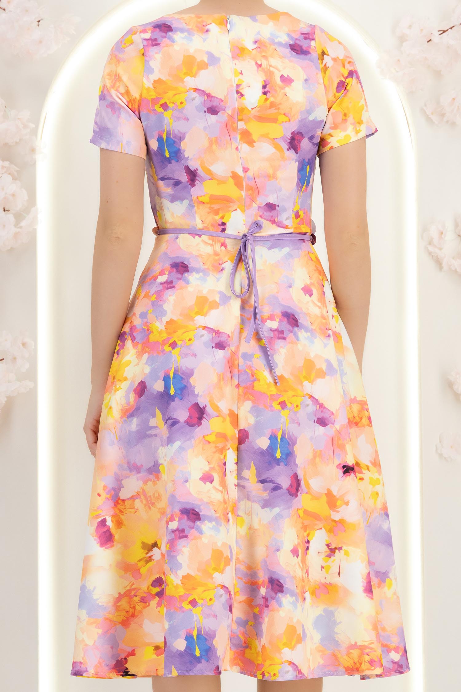 Rochie multicolora midi in clos accesorizata cu cordon si buzunare laterale 6 - StarShinerS.ro