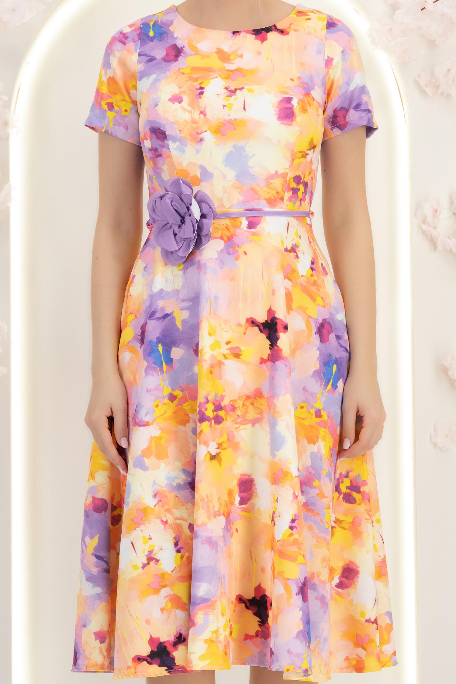 Rochie multicolora midi in clos accesorizata cu cordon si buzunare laterale 5 - StarShinerS.ro