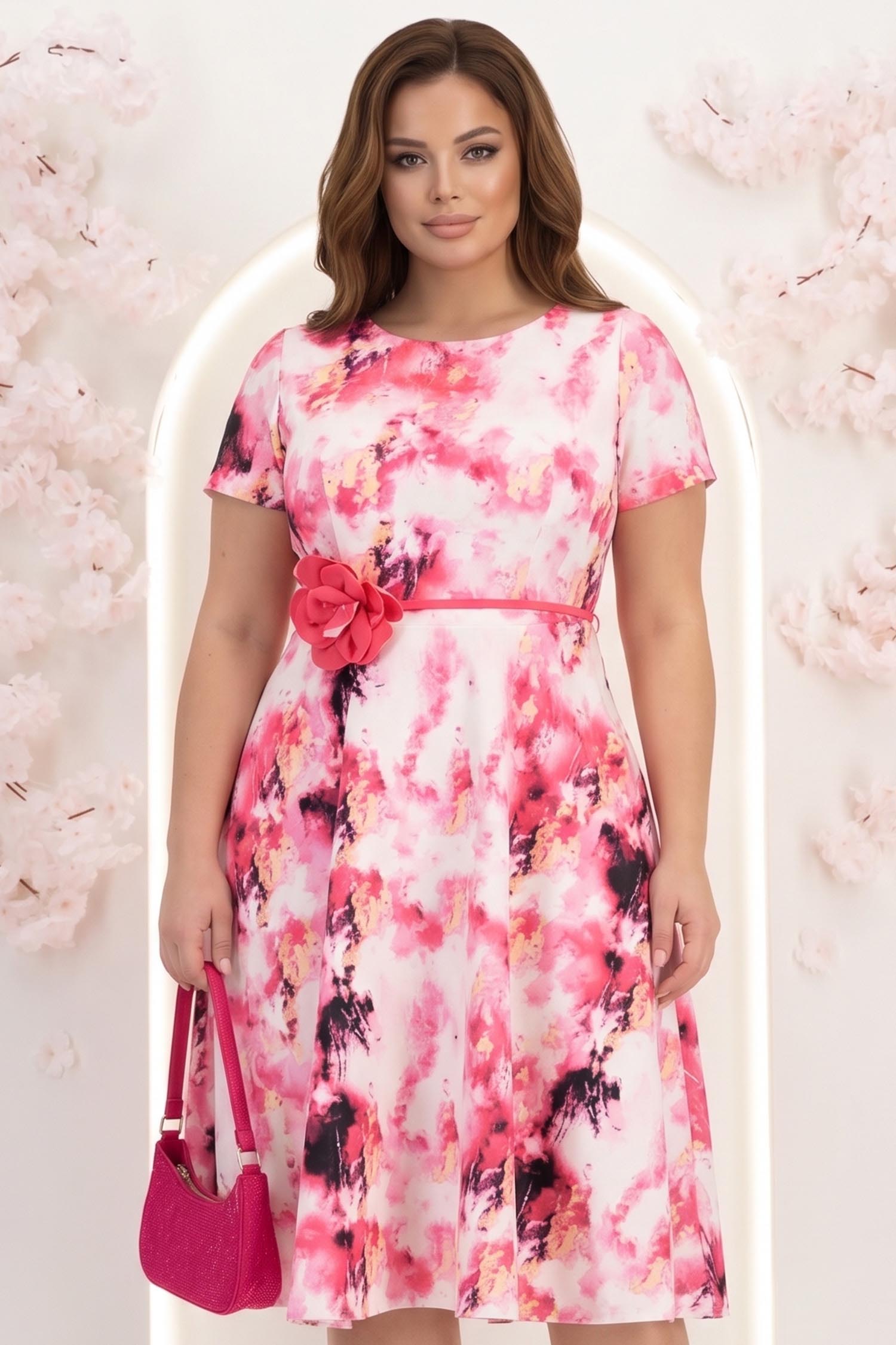 Rochie roz midi in clos accesorizata cu cordon si buzunare laterale 1 - StarShinerS.ro