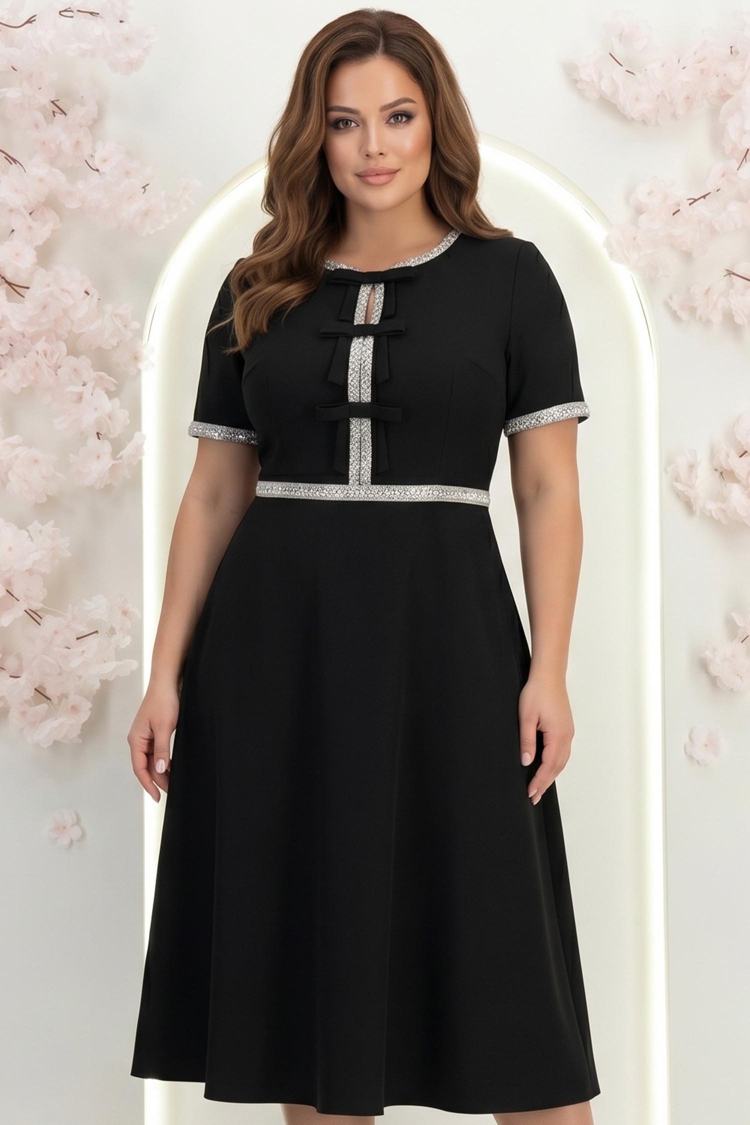 Rochie neagra midi in clos cu perle si cordon detasabil - StarShinerS 1 - StarShinerS.ro