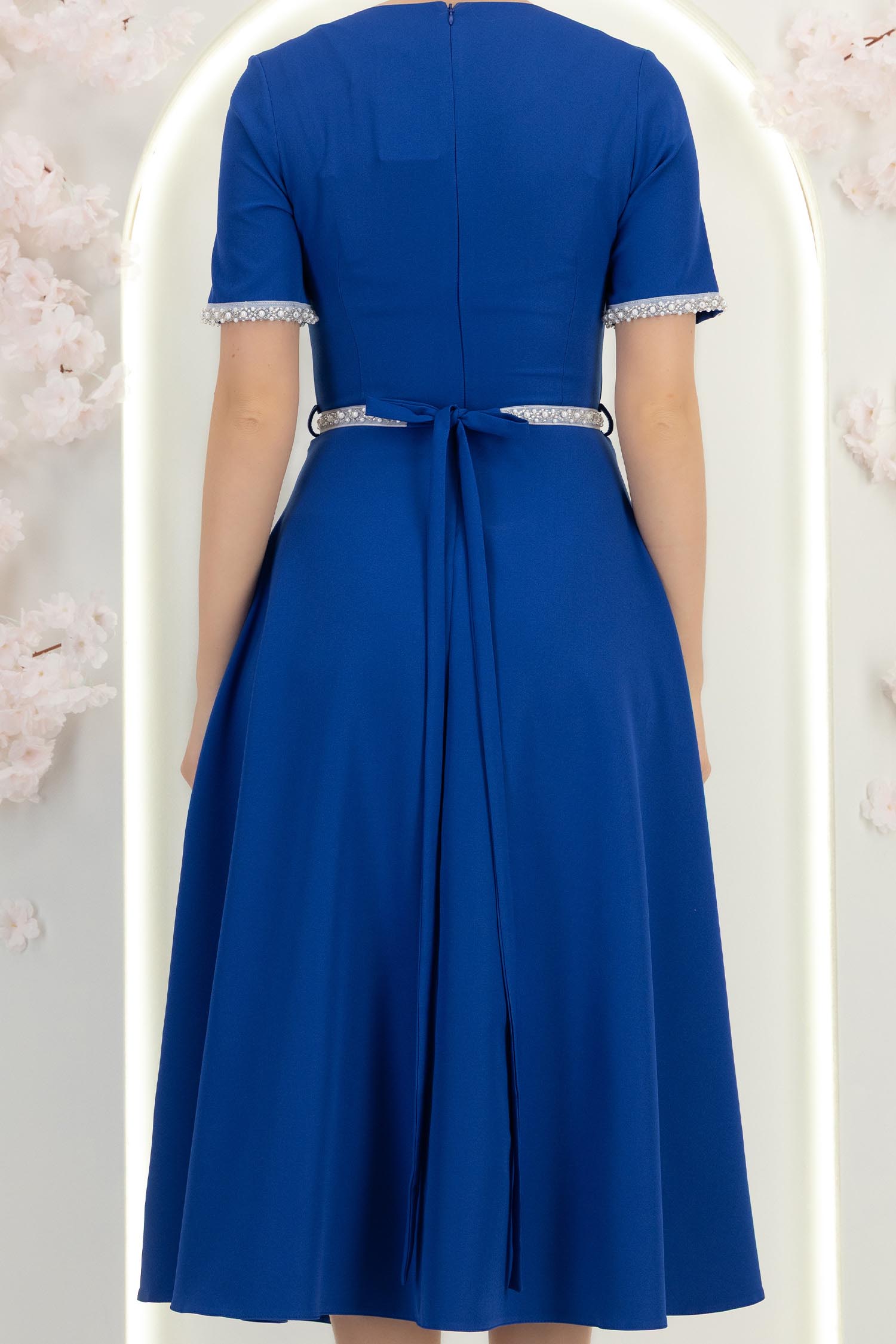 Rochie albastra midi in clos cu perle si cordon detasabil - StarShinerS 6 - StarShinerS.ro