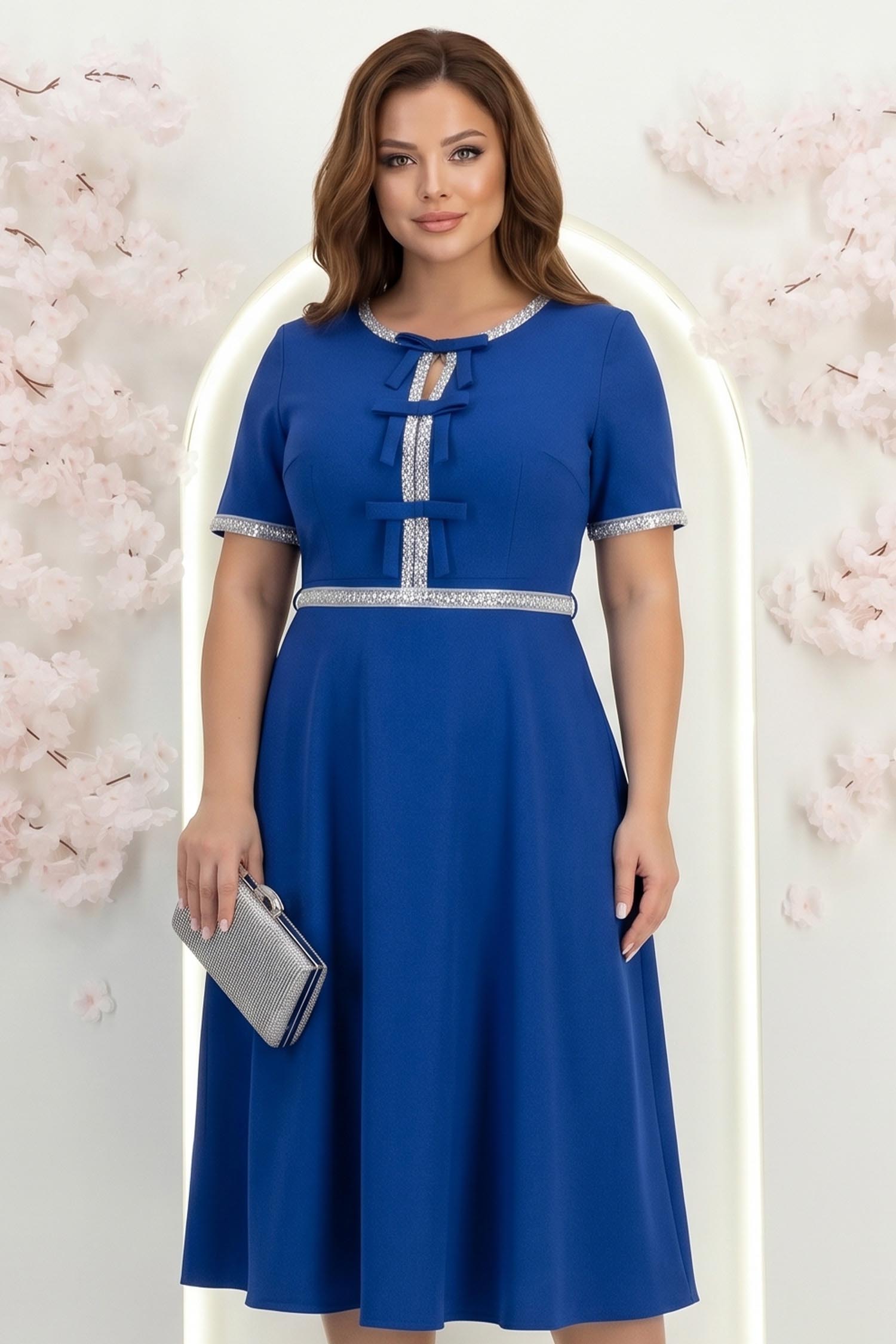 Rochie albastra midi in clos cu perle si cordon detasabil - StarShinerS 1 - StarShinerS.ro