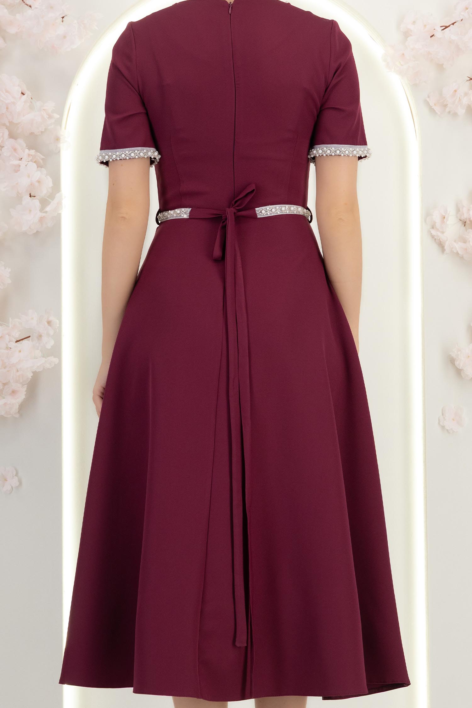 Rochie mov midi in clos cu perle si cordon detasabil - StarShinerS 6 - StarShinerS.ro