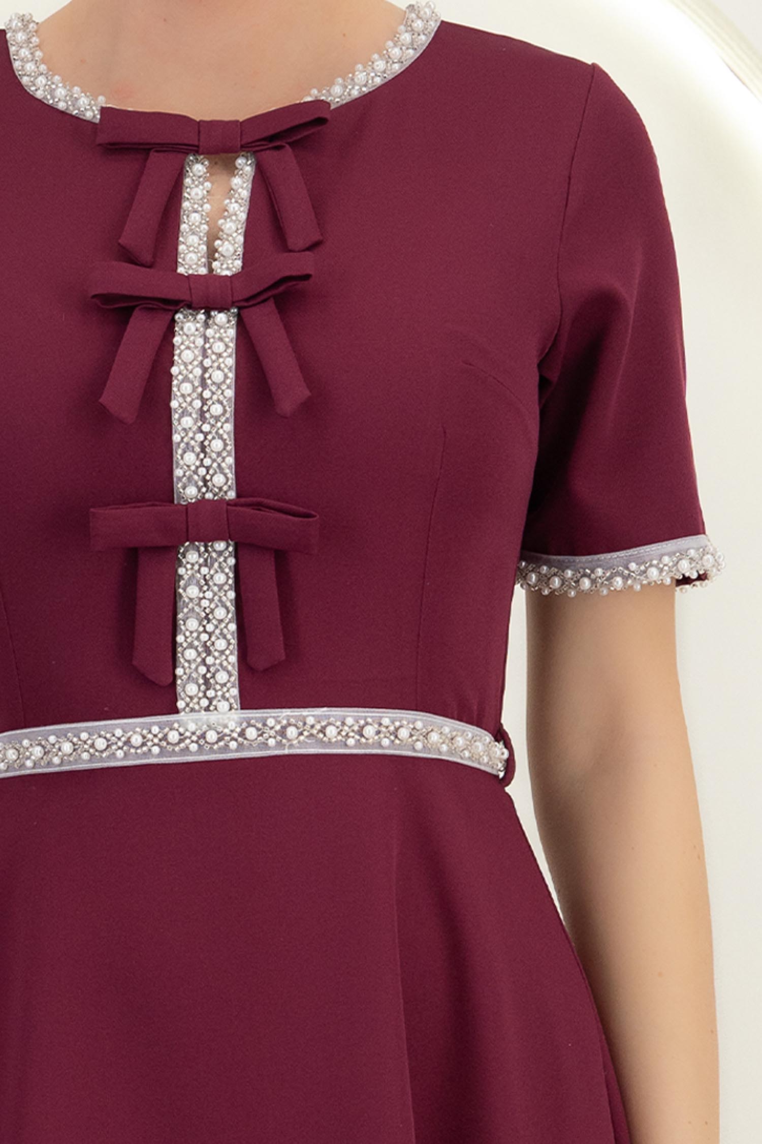 Rochie mov midi in clos cu perle si cordon detasabil - StarShinerS 4 - StarShinerS.ro
