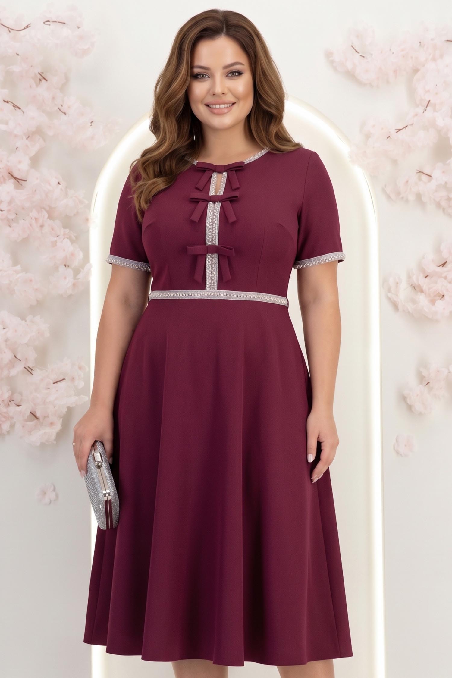 Rochie mov midi in clos cu perle si cordon detasabil - StarShinerS 1 - StarShinerS.ro