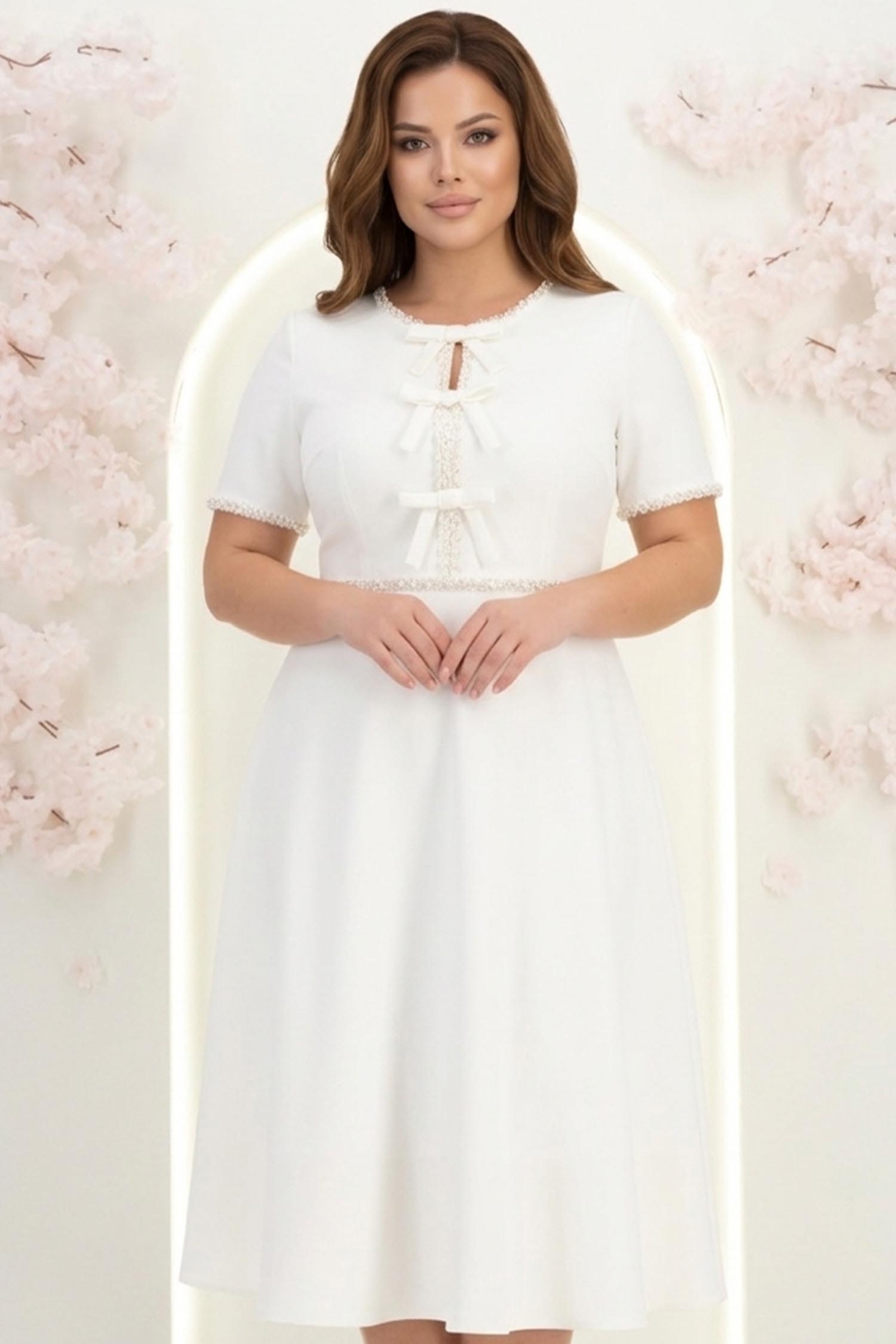 Rochie alba midi in clos cu perle si cordon detasabil - StarShinerS 1 - StarShinerS.ro