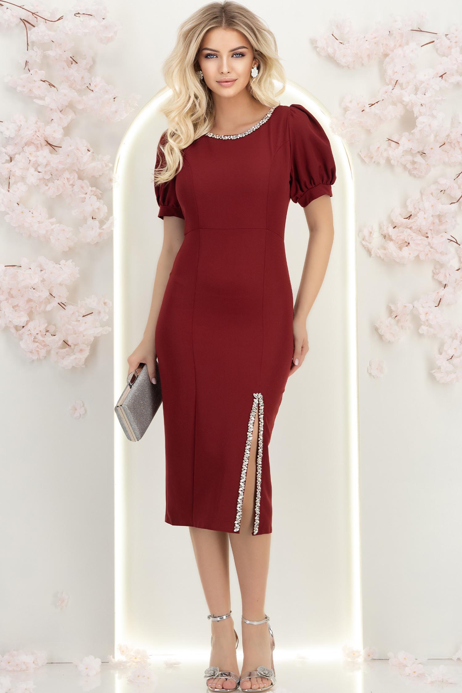 Rochie visinie midi tip creion cu aplicatii stralucitoare- StarShinerS 3 - StarShinerS.ro