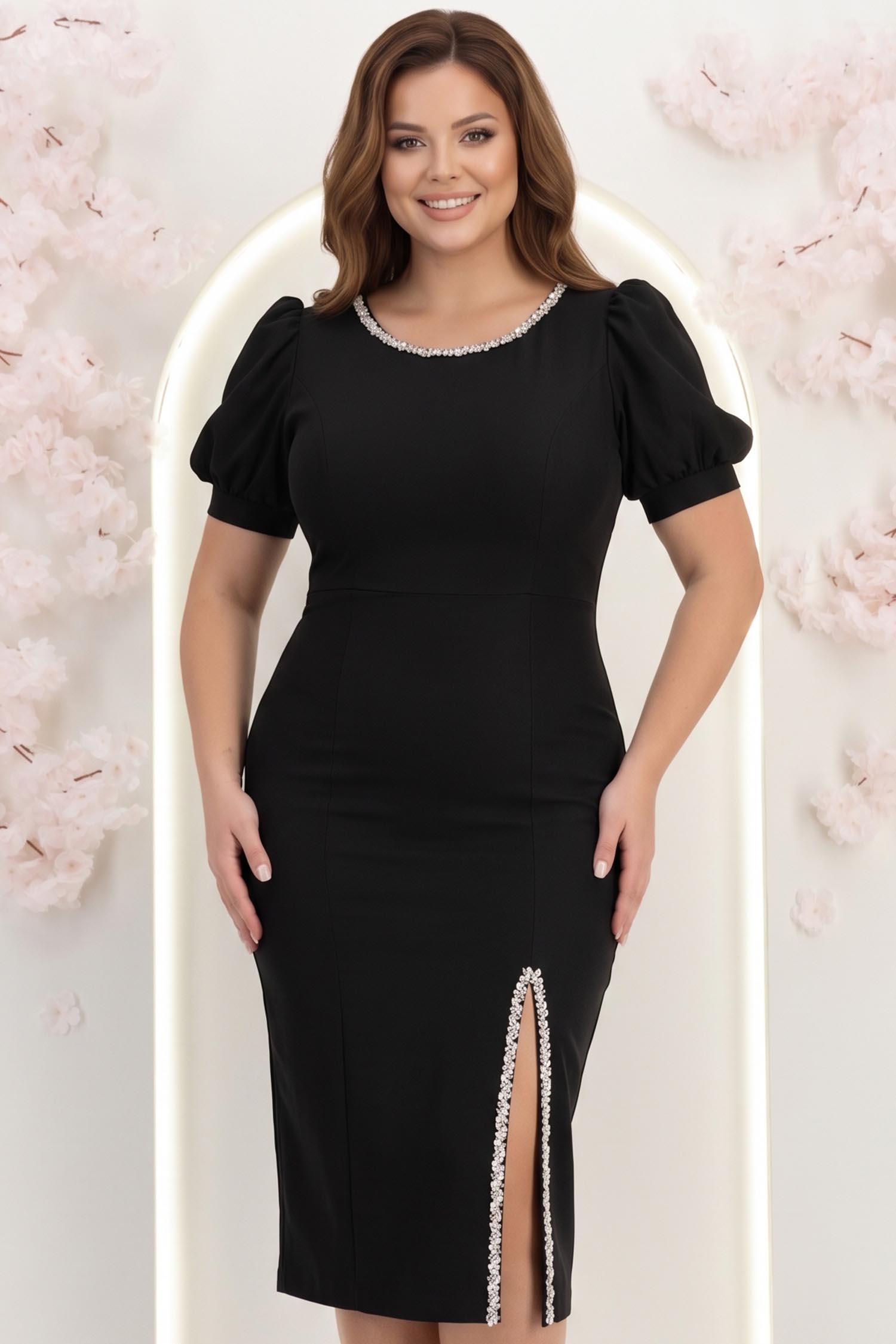 Rochie neagra midi tip creion cu aplicatii stralucitoare - StarShinerS 1 - StarShinerS.ro