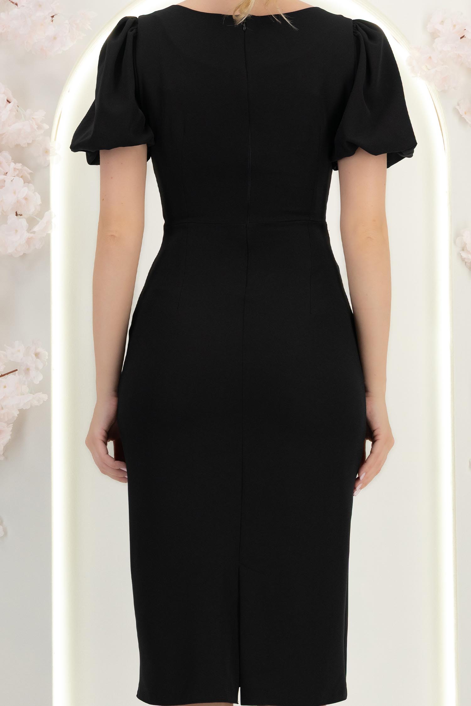 Rochie neagra midi tip creion cu brose florale 3D - StarShinerS 7 - StarShinerS.ro