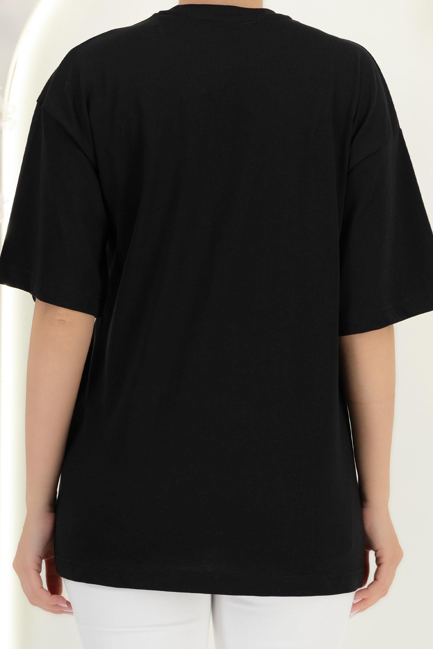 Tricou din bumbac negru cu croi larg 6 - StarShinerS.ro