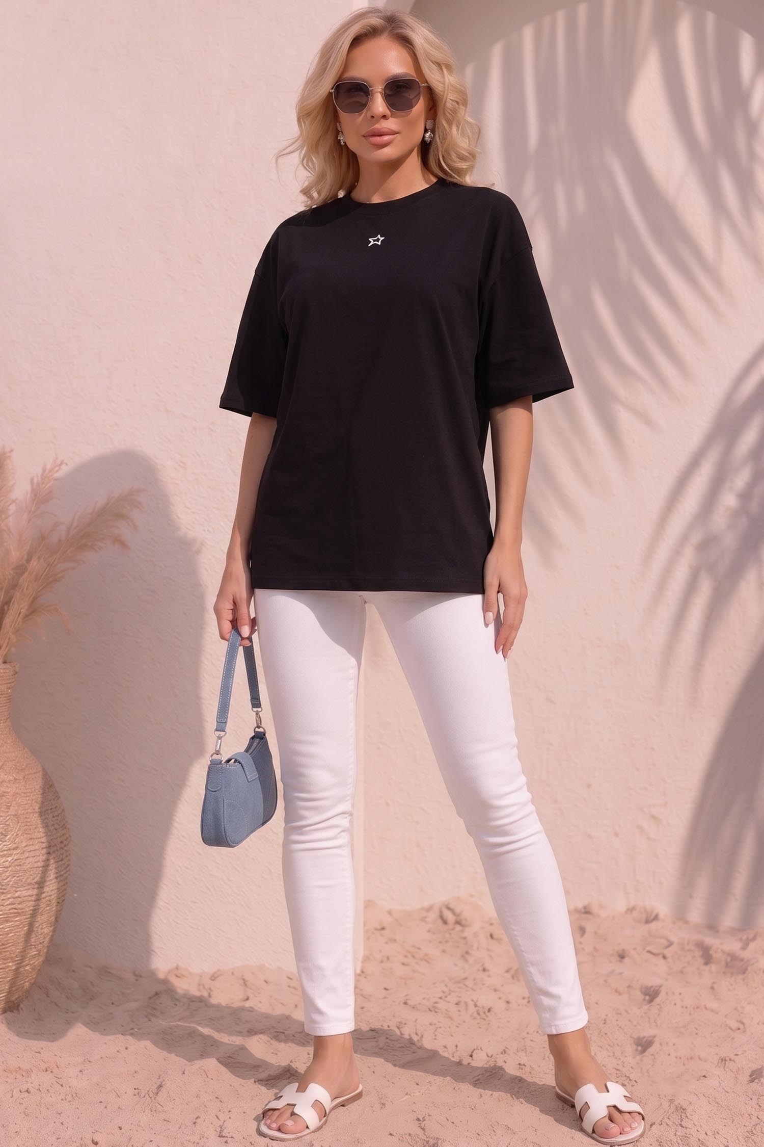 Tricou din bumbac negru oversized 2 - StarShinerS.ro