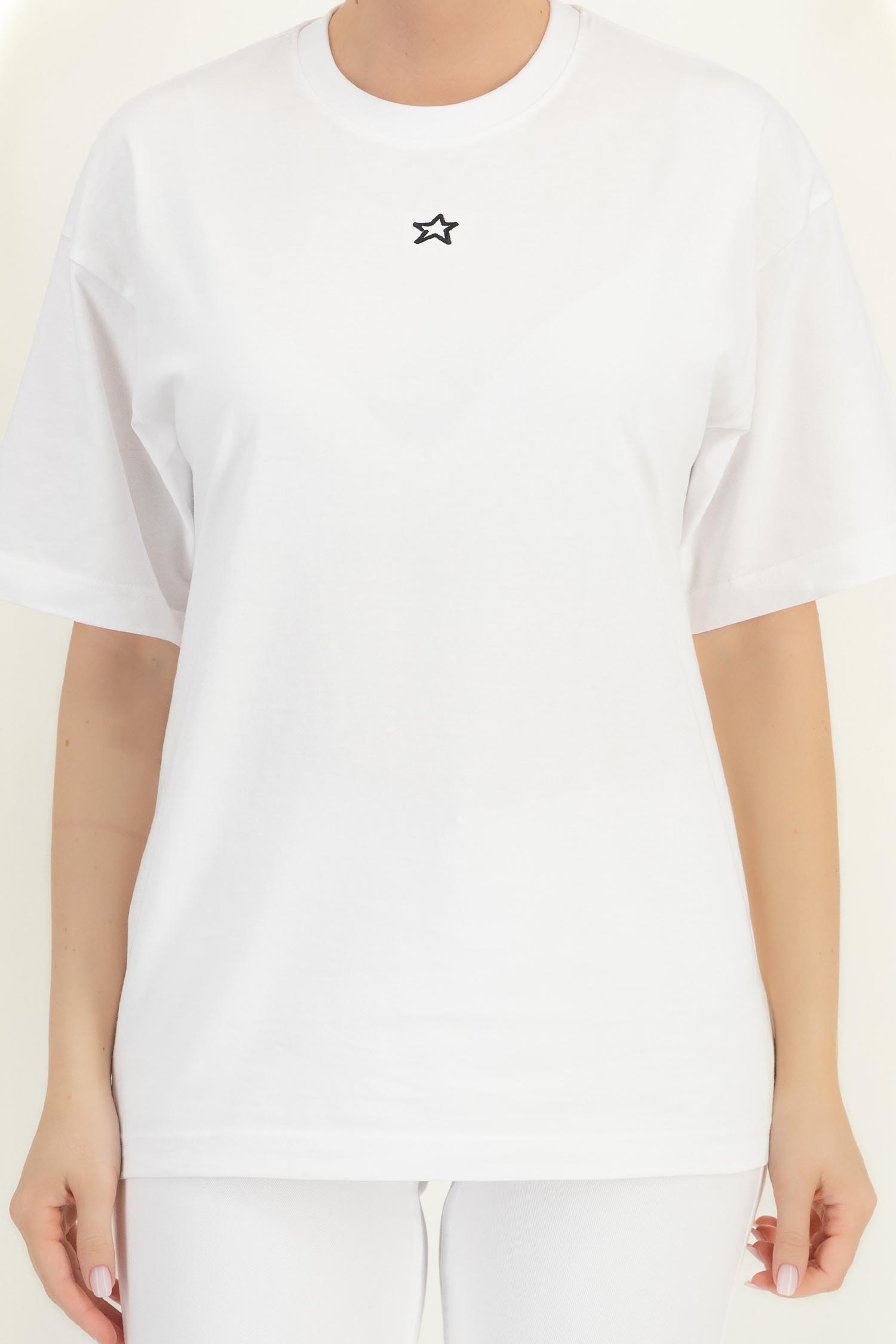 Tricou din bumbac alb cu croi larg 4 - StarShinerS.ro