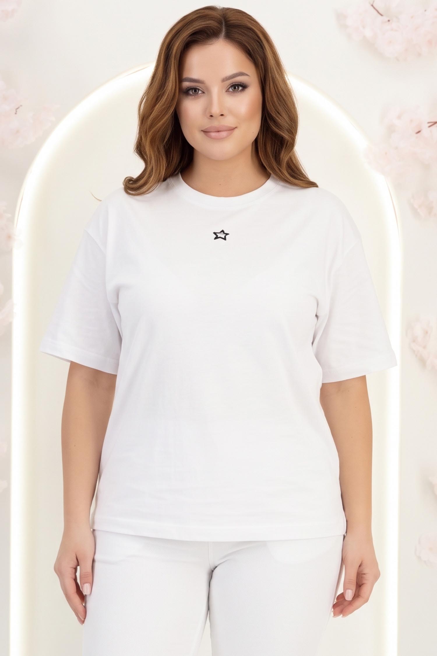 Tricou din bumbac alb cu croi larg 1 - StarShinerS.ro