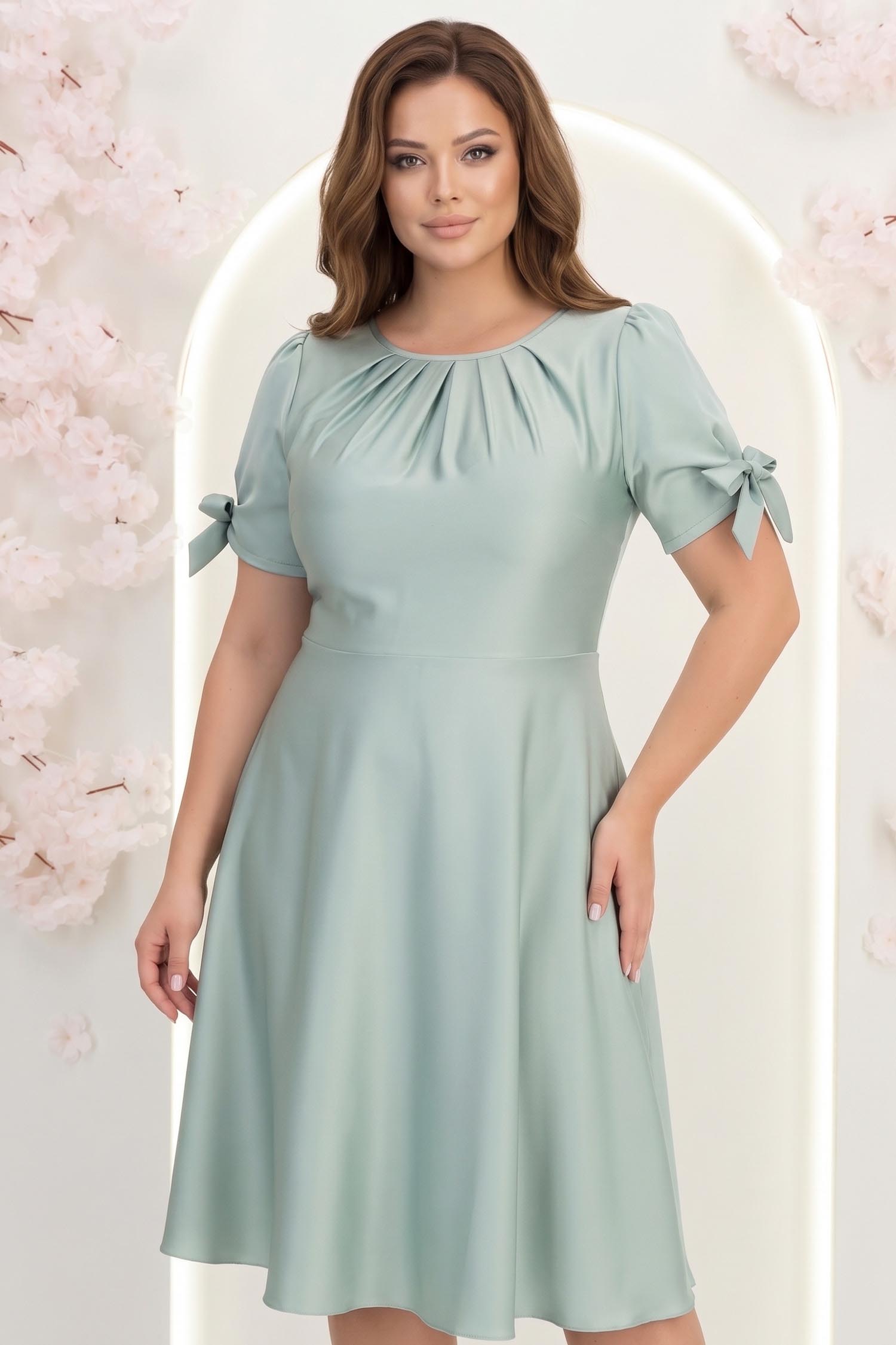 Rochie din satin mint până la genunchi in clos cu fundite- StarShinerS 1 - StarShinerS.ro