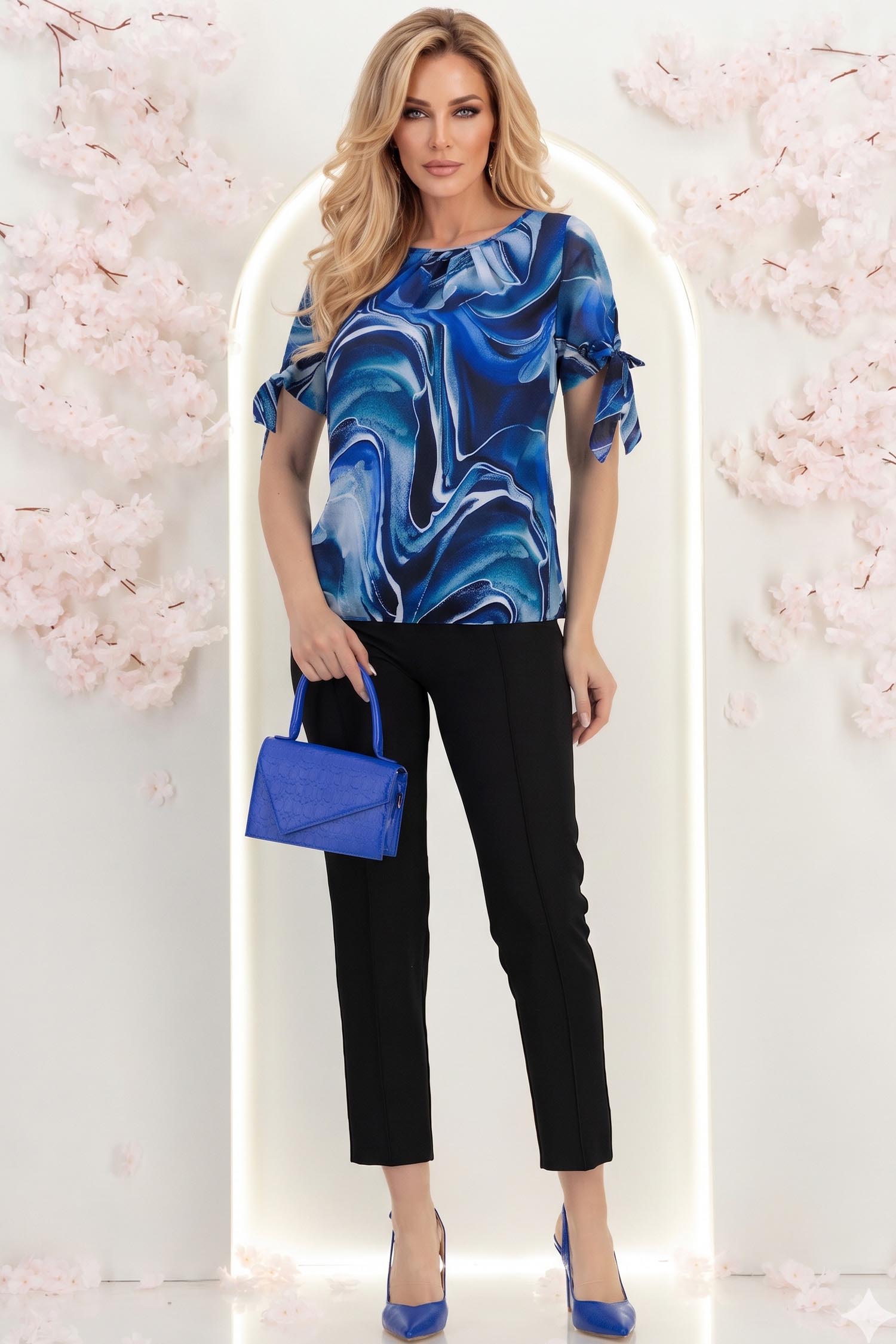 Bluza dama din voal bleumarin cu maneca scurta cu un croi larg - StarShinerS 3 - StarShinerS.ro