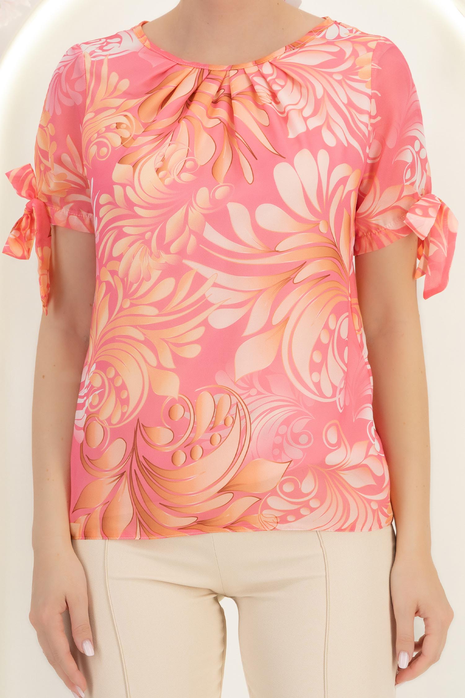 Bluza dama din voal roz cu maneca scurta cu un croi larg - StarShinerS 5 - StarShinerS.ro