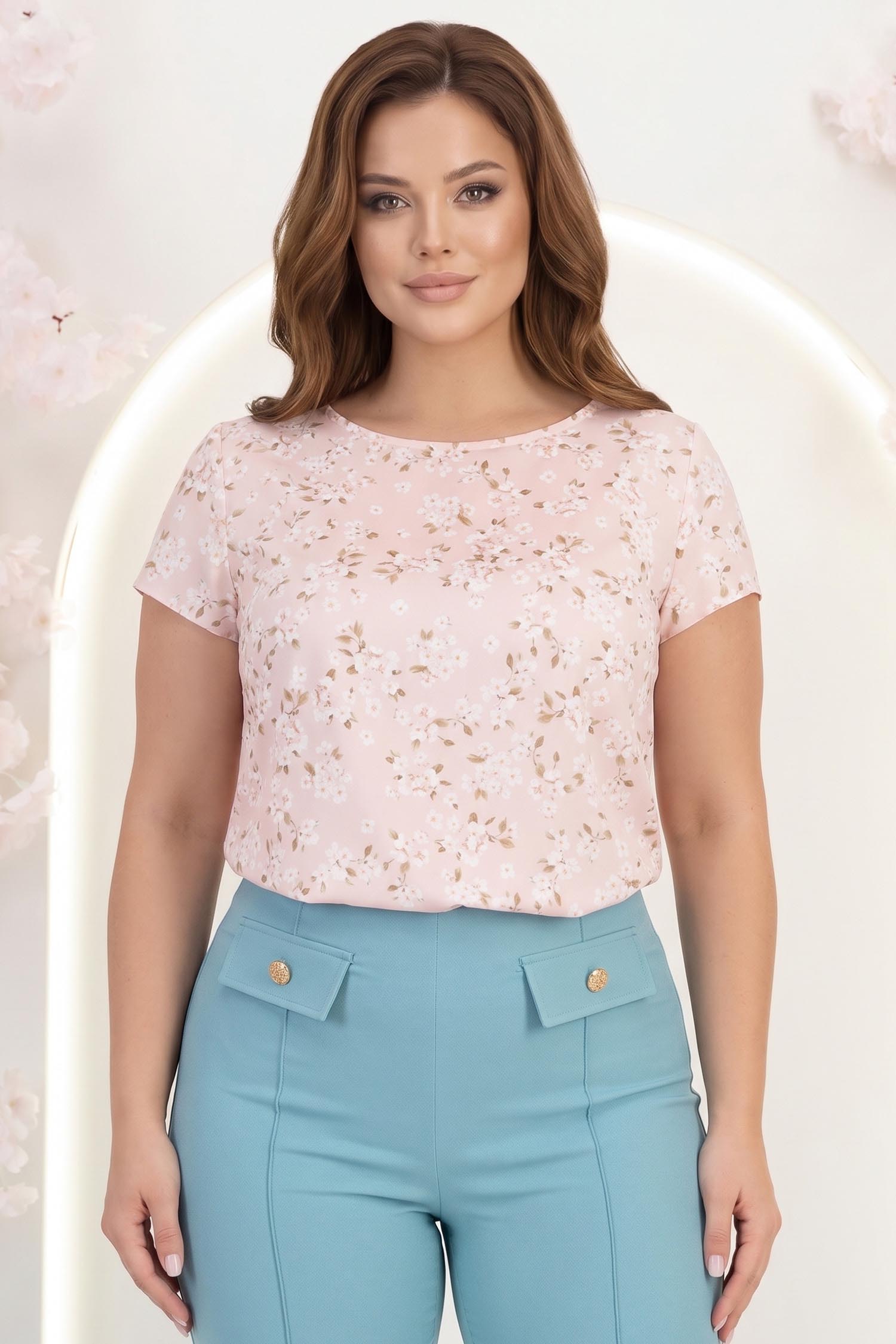 Bluza dama din viscoza roz pudra cu maneca scurta si croi larg 1 - StarShinerS.ro