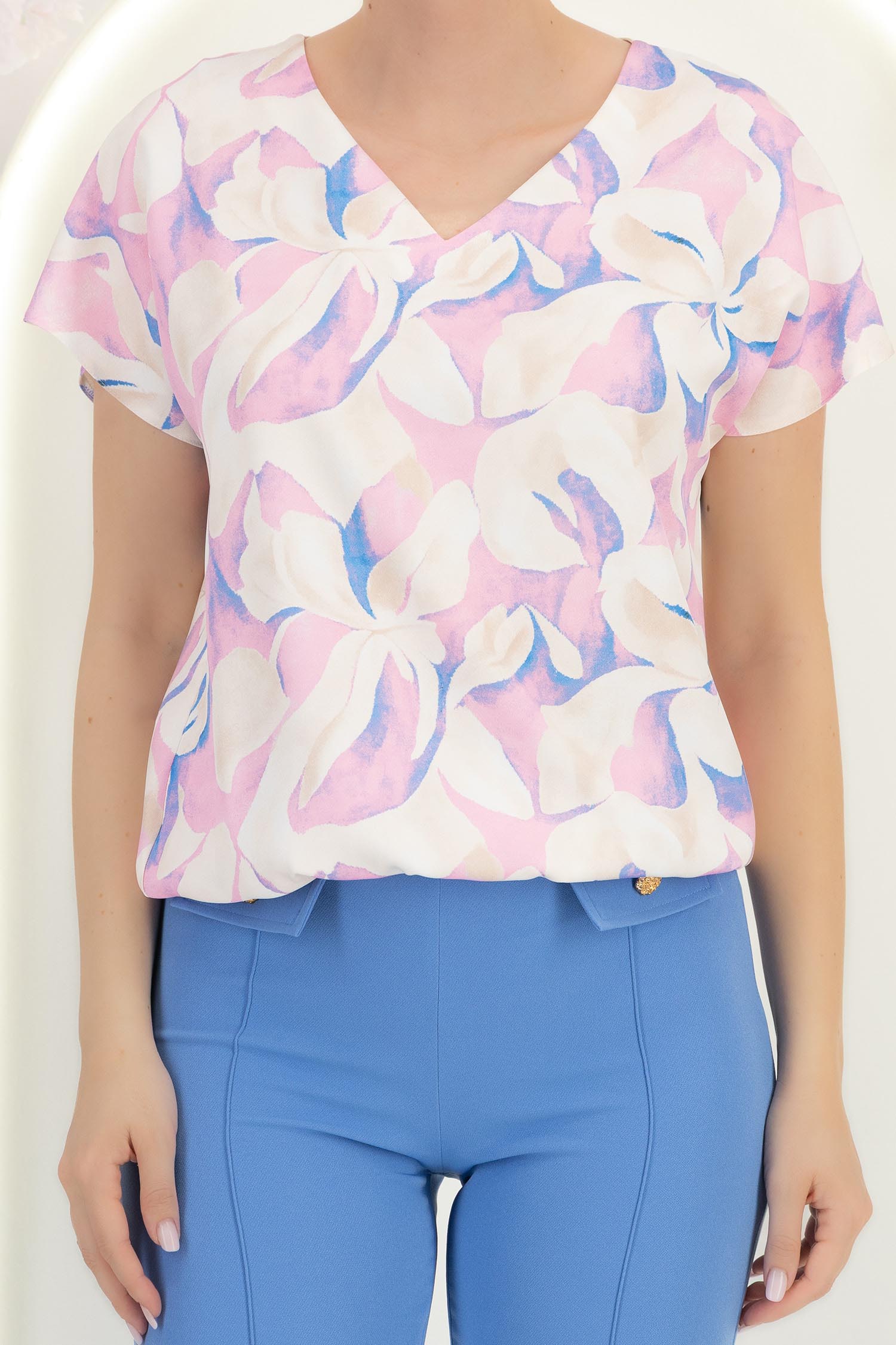 Bluza dama din viscoza roz deschis cu maneca scurta si croi larg 5 - StarShinerS.ro
