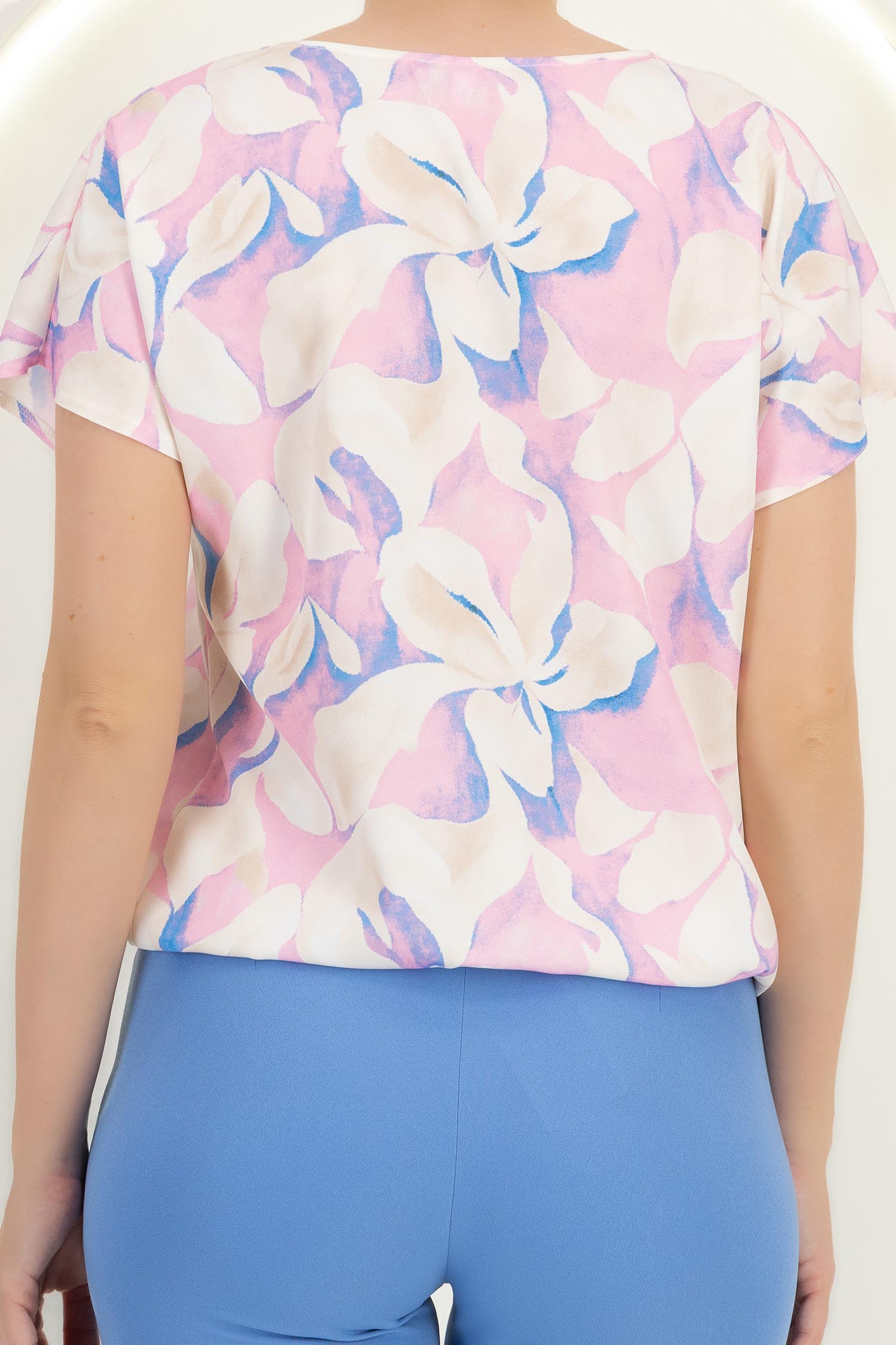 Bluza dama din viscoza roz deschis cu maneca scurta si croi larg 6 - StarShinerS.ro