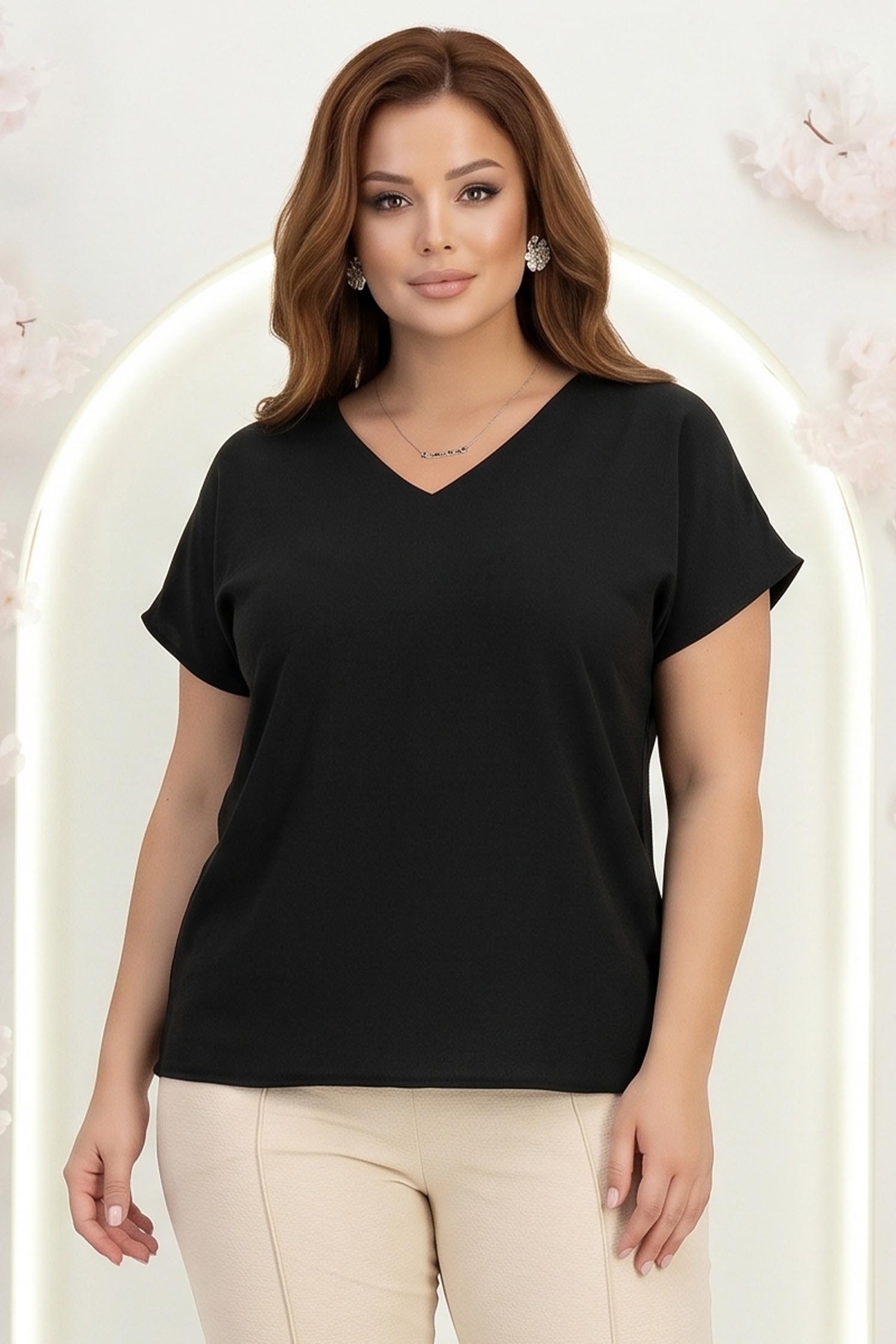 Bluza dama din viscoza neagra cu maneca scurta si croi larg 1 - StarShinerS.ro