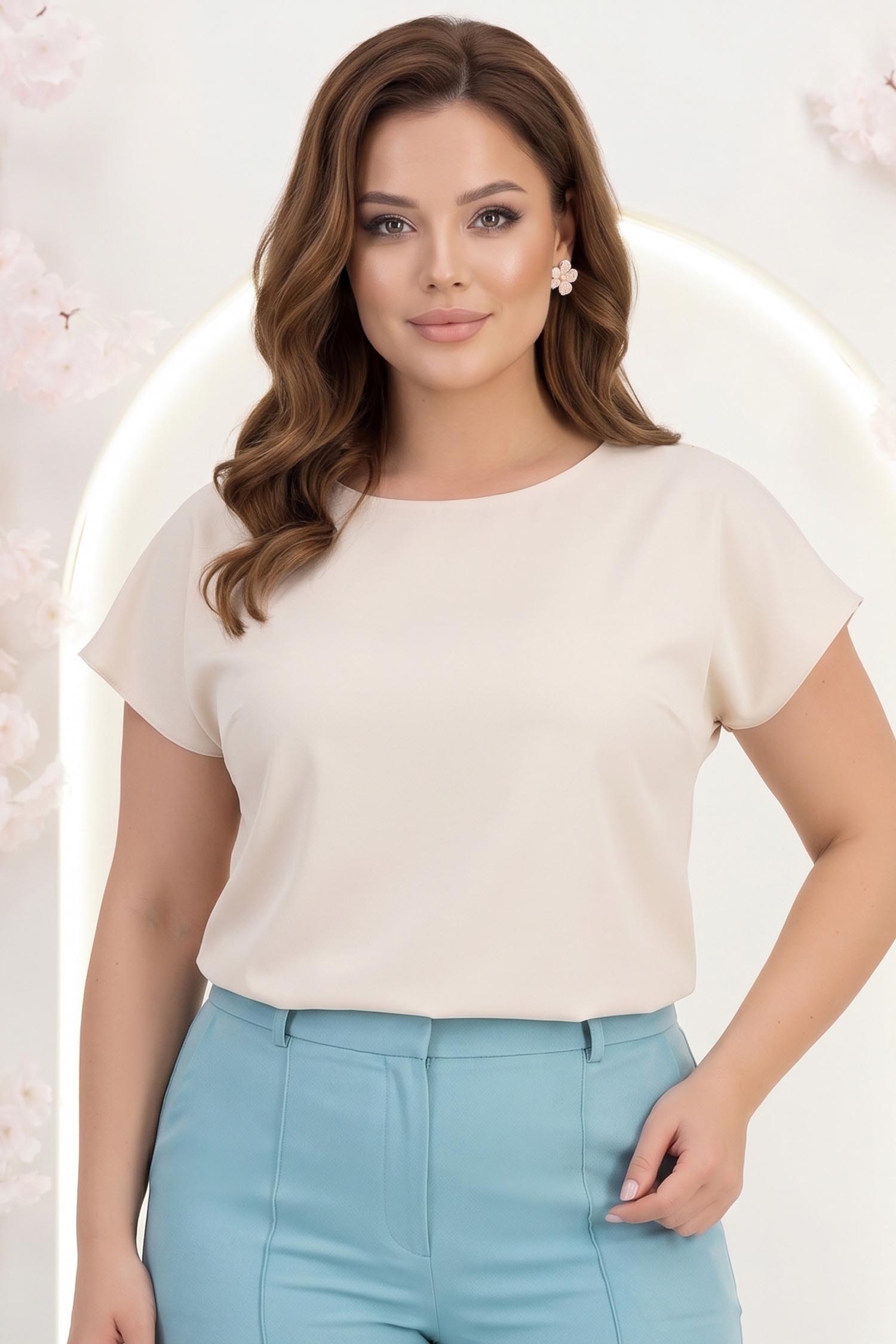 Bluza dama din viscoza crem cu maneca scurta si croi larg 1 - StarShinerS.ro