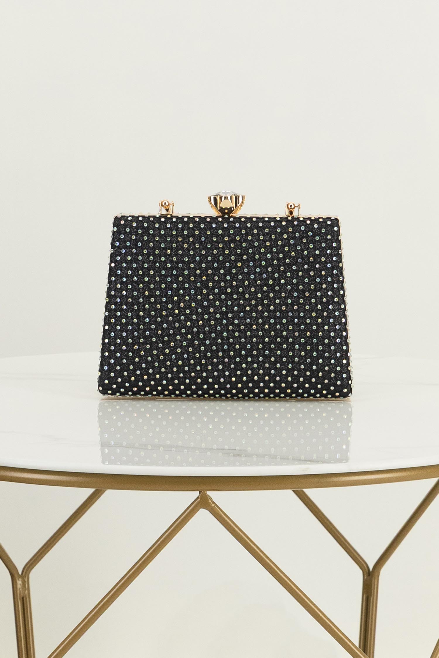 Geanta dama neagra tip clutch cu pietre strass 2 - StarShinerS.ro