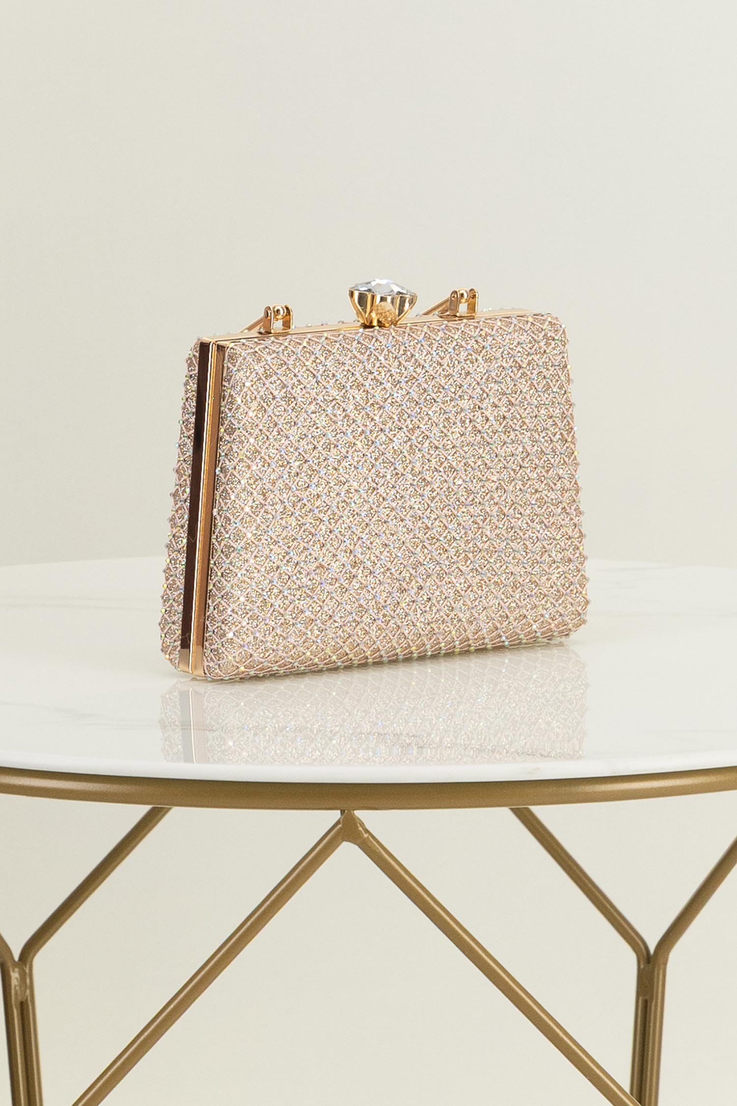 Geanta dama aurie tip clutch cu pietre strass 3 - StarShinerS.ro