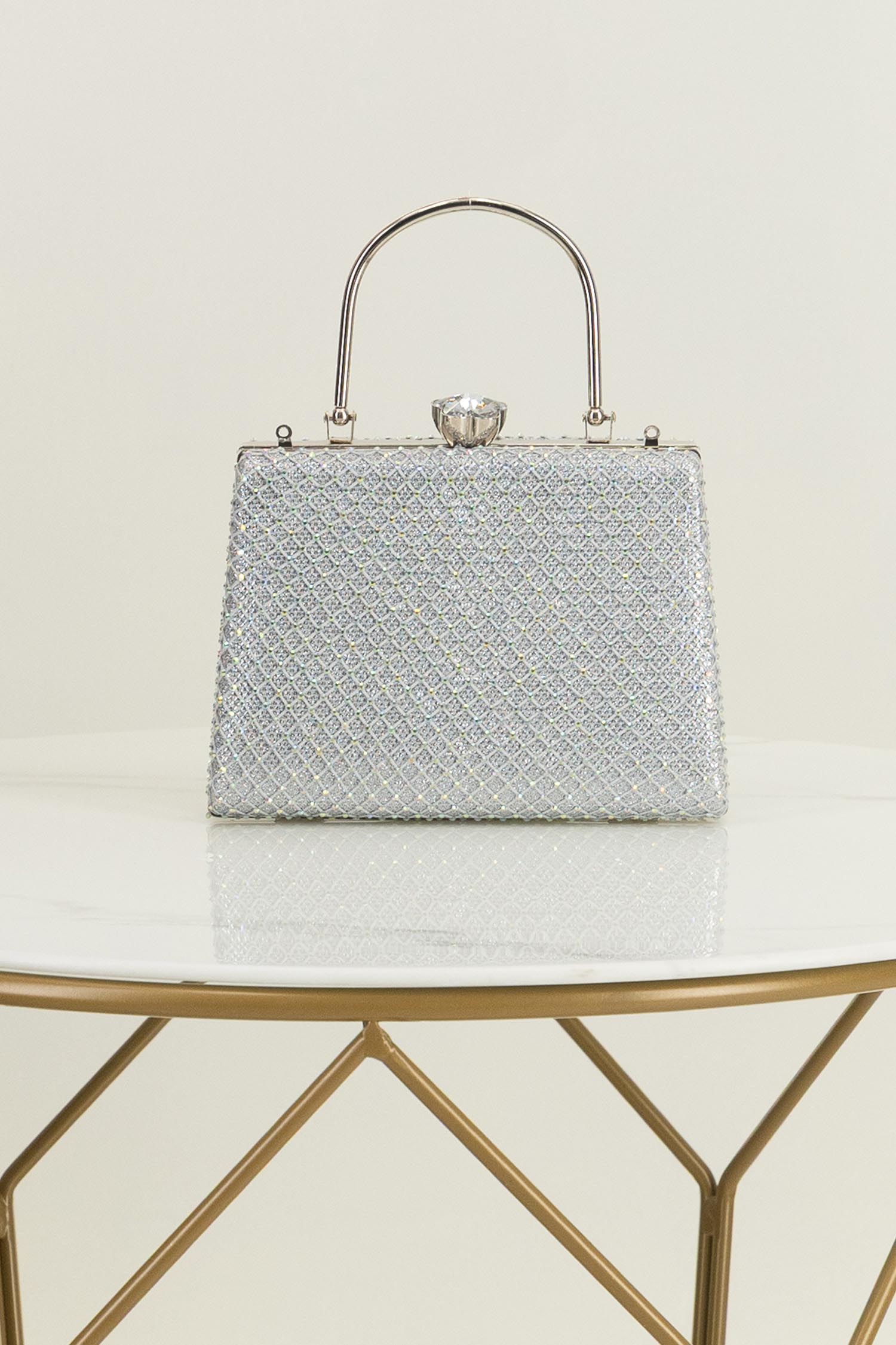 Geanta dama argintie tip clutch cu pietre strass 3 - StarShinerS.ro